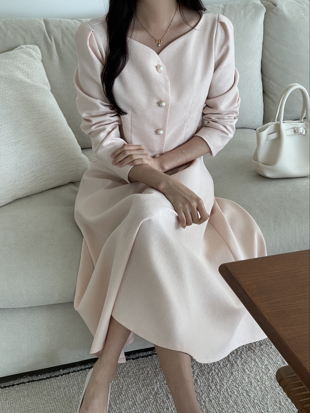 ハートネックパール調ボタンクロップド長袖ジャケット | 詳細画像3