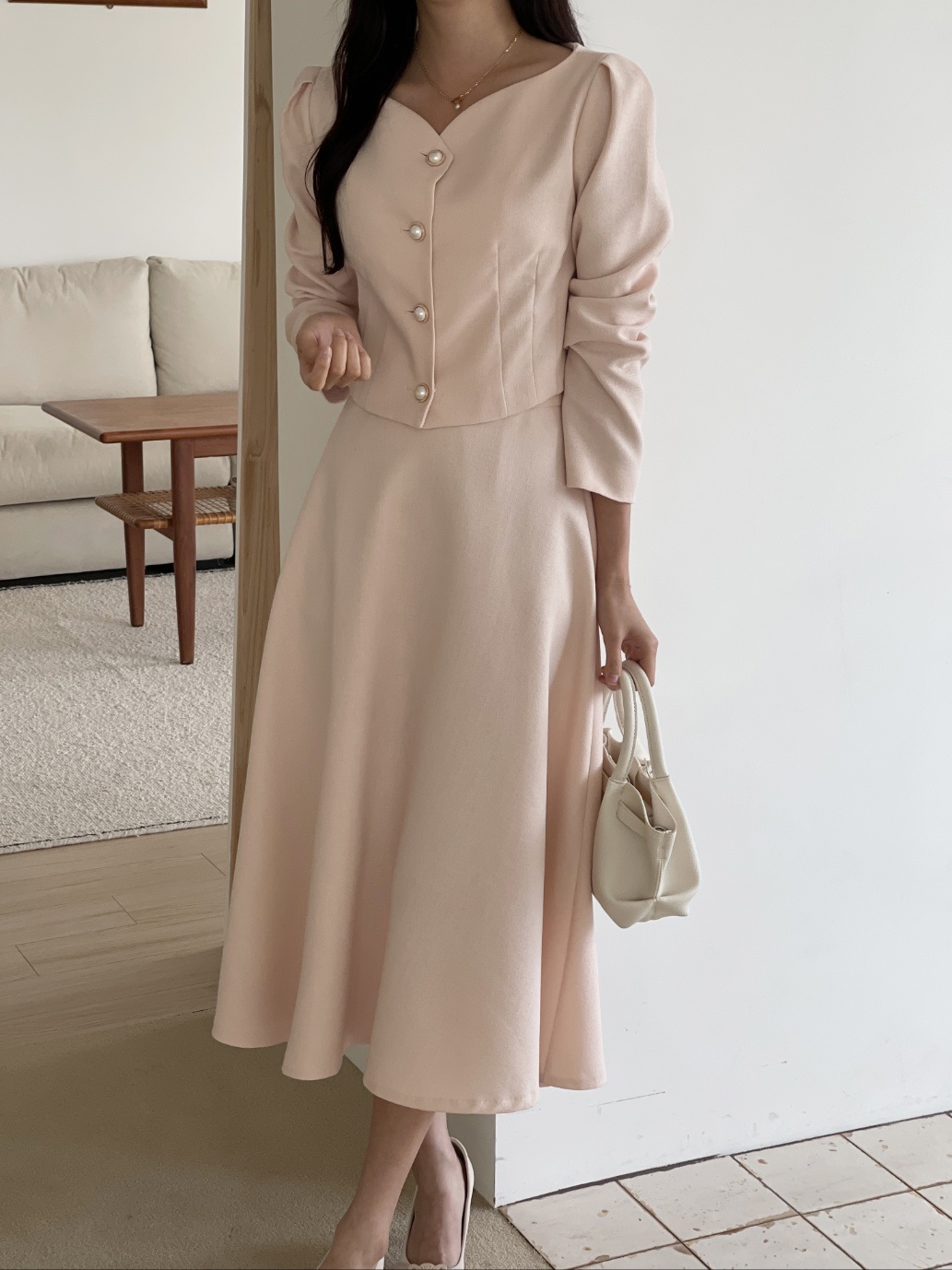 ハートネックパール調ボタンクロップド長袖ジャケット | 詳細画像10