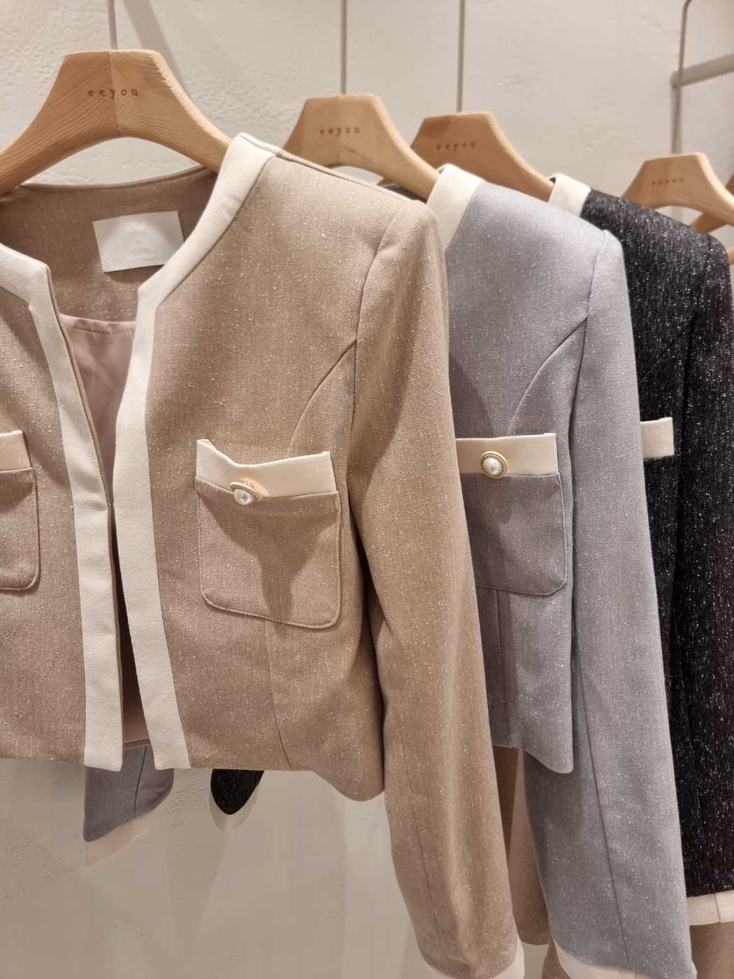 メランジポケット肩パッドクロップドロングフレア配色セットアップ | 詳細画像19