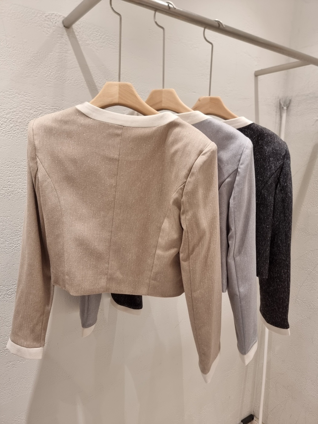 メランジラウンドネックポケット肩パッドクロップド配色ジャケット | 詳細画像19