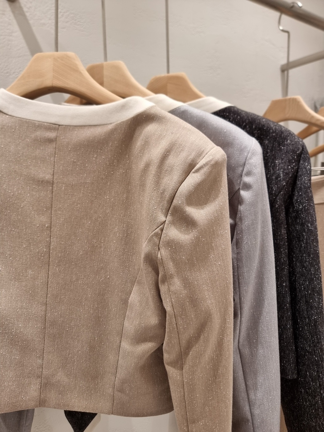 メランジラウンドネックポケット肩パッドクロップド配色ジャケット | 詳細画像20