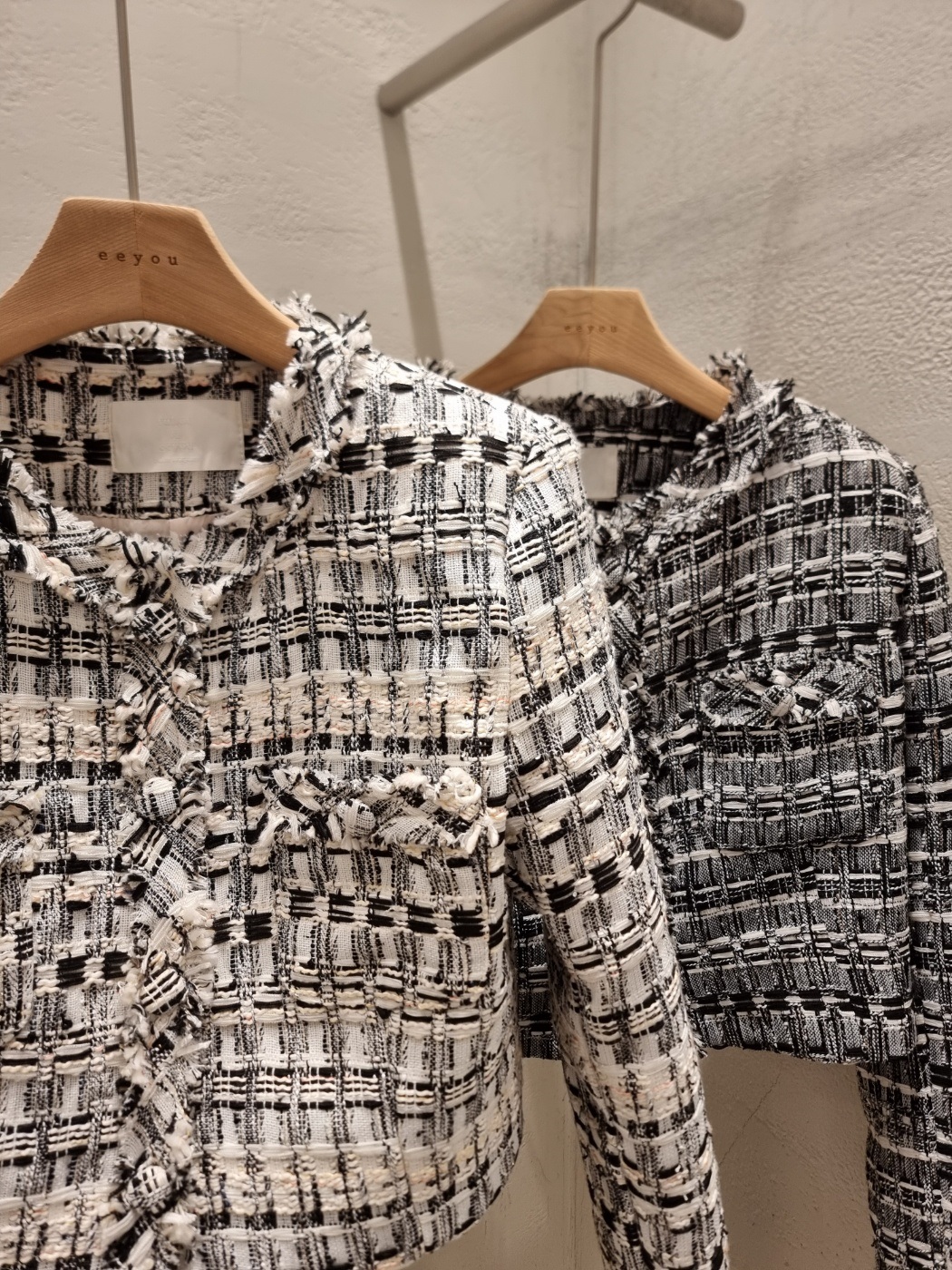 ツイードラウンドネックフリンジ肩パッド長袖チェック | 詳細画像21