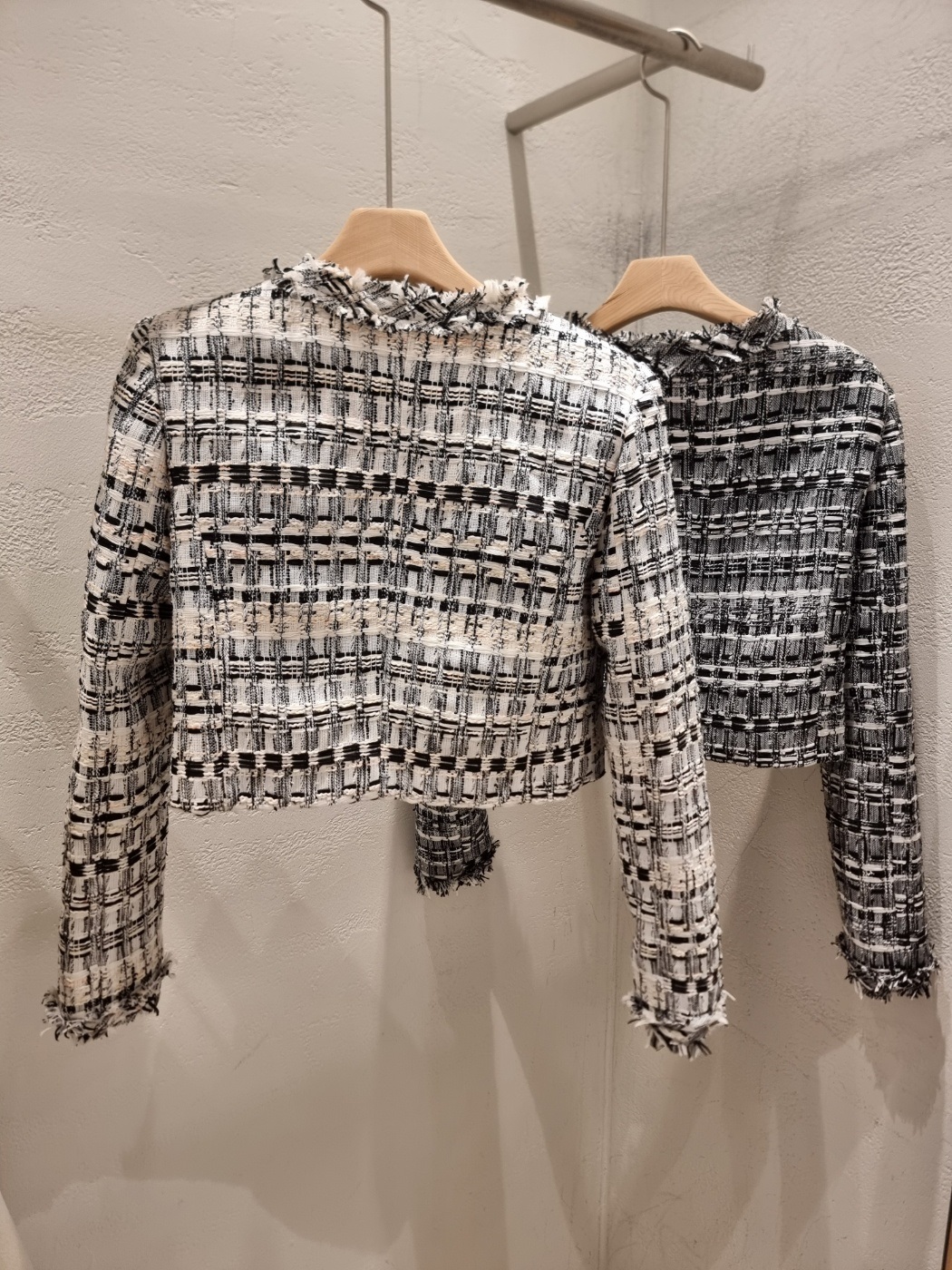 ツイードラウンドネックフリンジ肩パッド長袖チェック | 詳細画像22