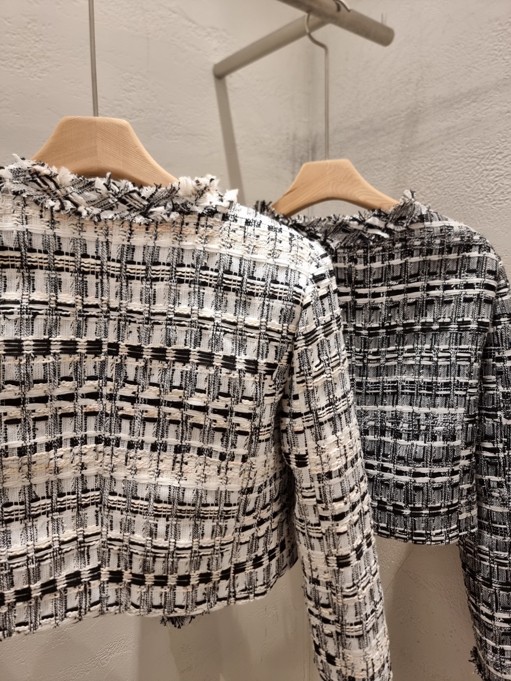 ツイードラウンドネックフリンジ肩パッド長袖チェック | 詳細画像23