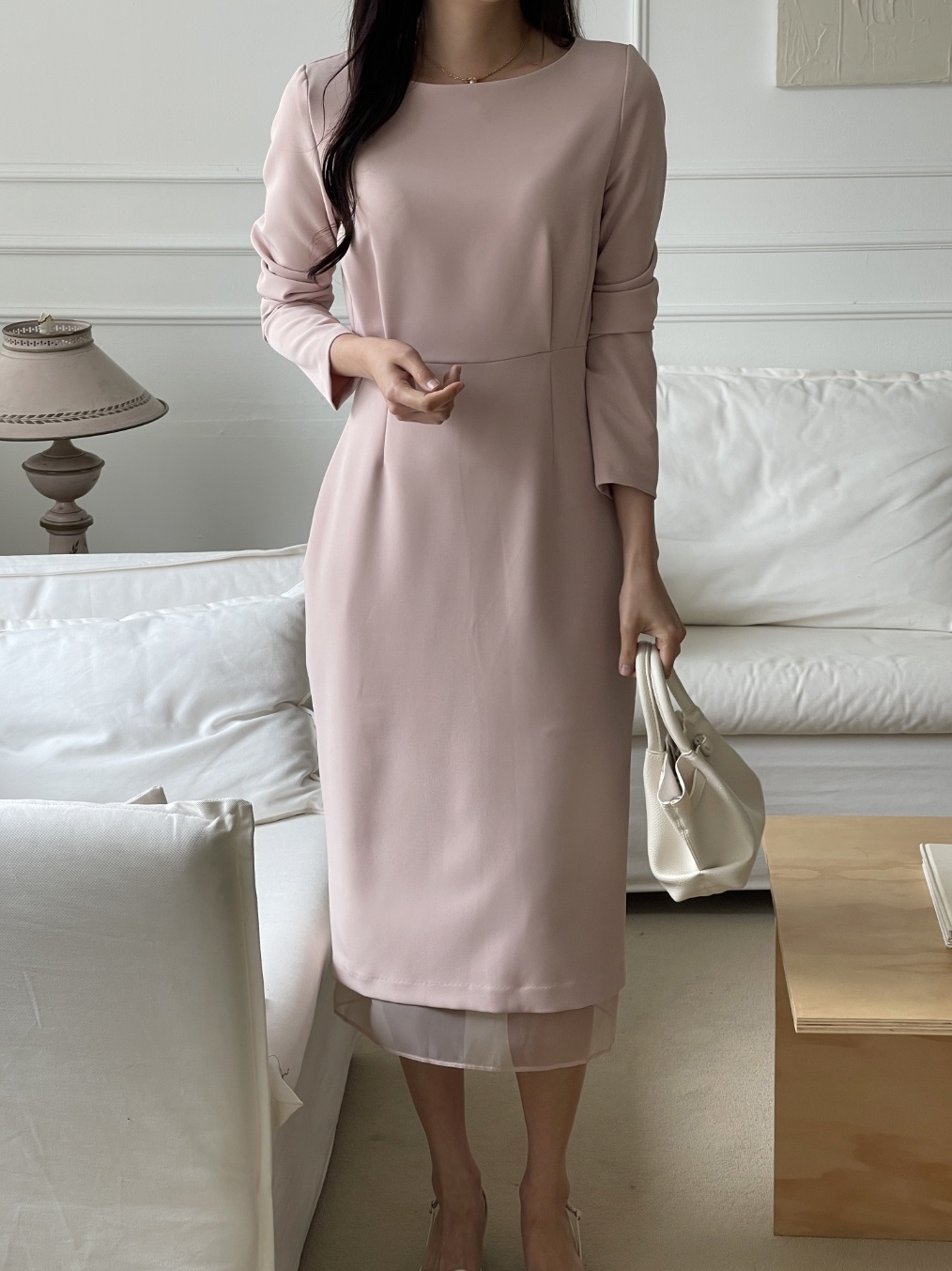 ボートネックシンプルスリムロング長袖ワンピース | 詳細画像11