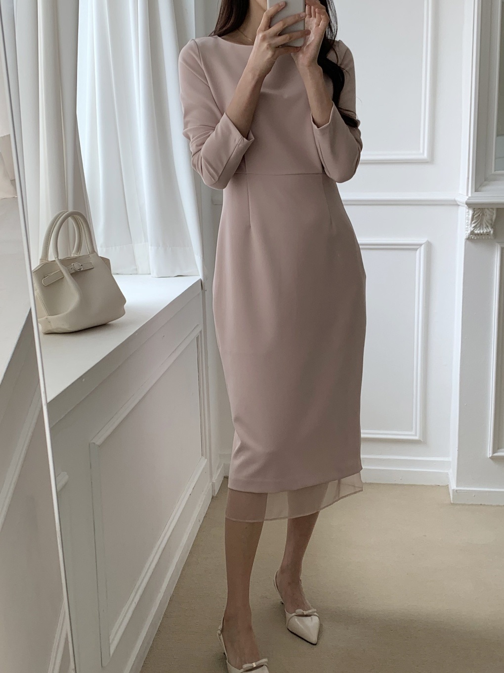 ボートネックシンプルスリムロング長袖ワンピース | 詳細画像4