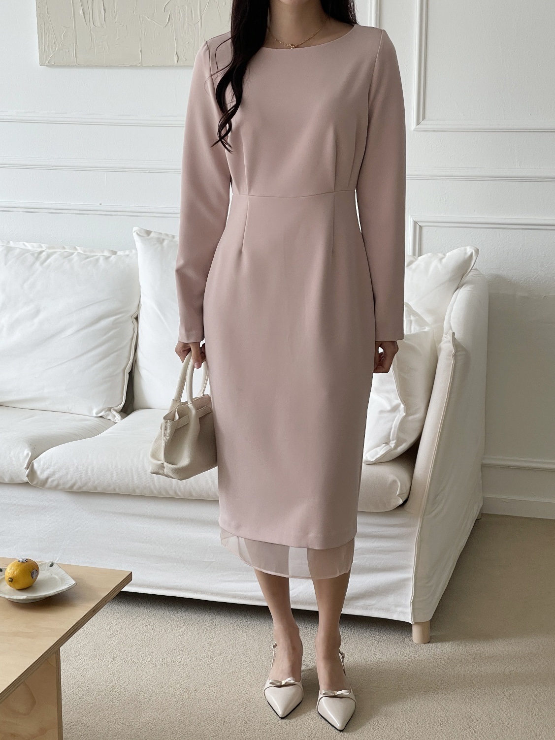 ボートネックシンプルスリムロング長袖ワンピース | 詳細画像18