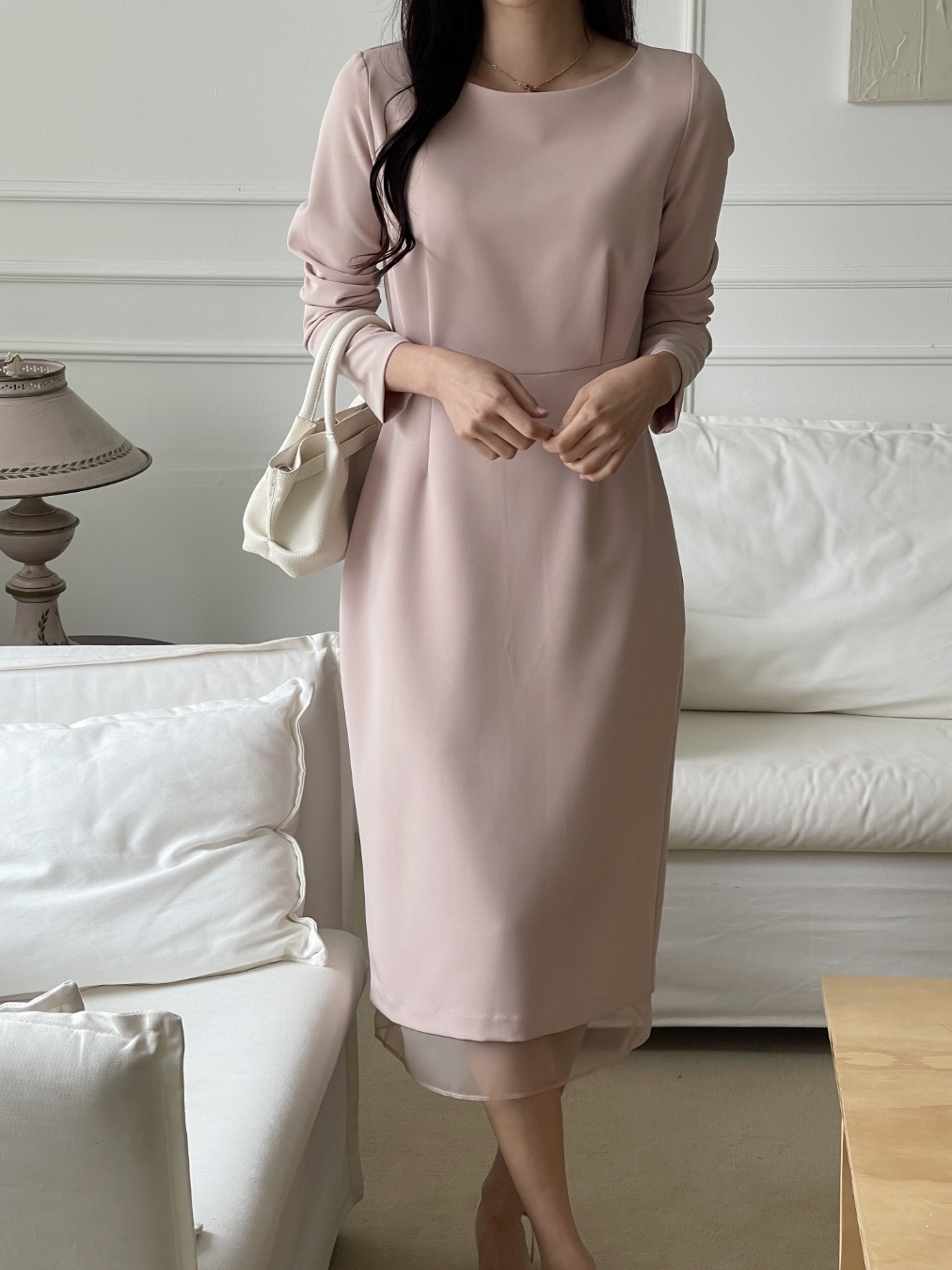 ボートネックシンプルスリムロング長袖ワンピース | 詳細画像2