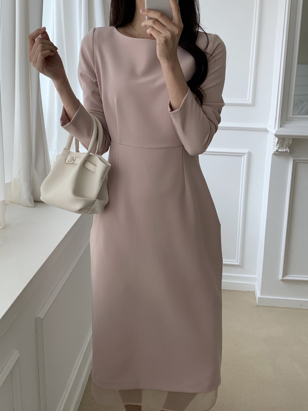 ボートネックシンプルスリムロング長袖ワンピース | 詳細画像7