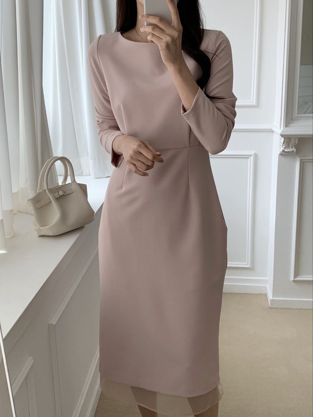 ボートネックシンプルスリムロング長袖ワンピース | 詳細画像8