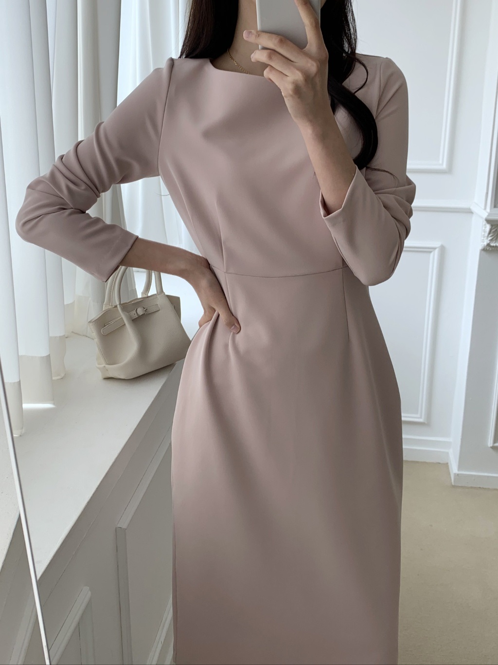 ボートネックシンプルスリムロング長袖ワンピース | 詳細画像9