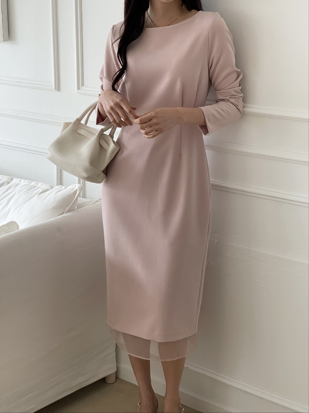 ボートネックシンプルスリムロング長袖ワンピース | 詳細画像6