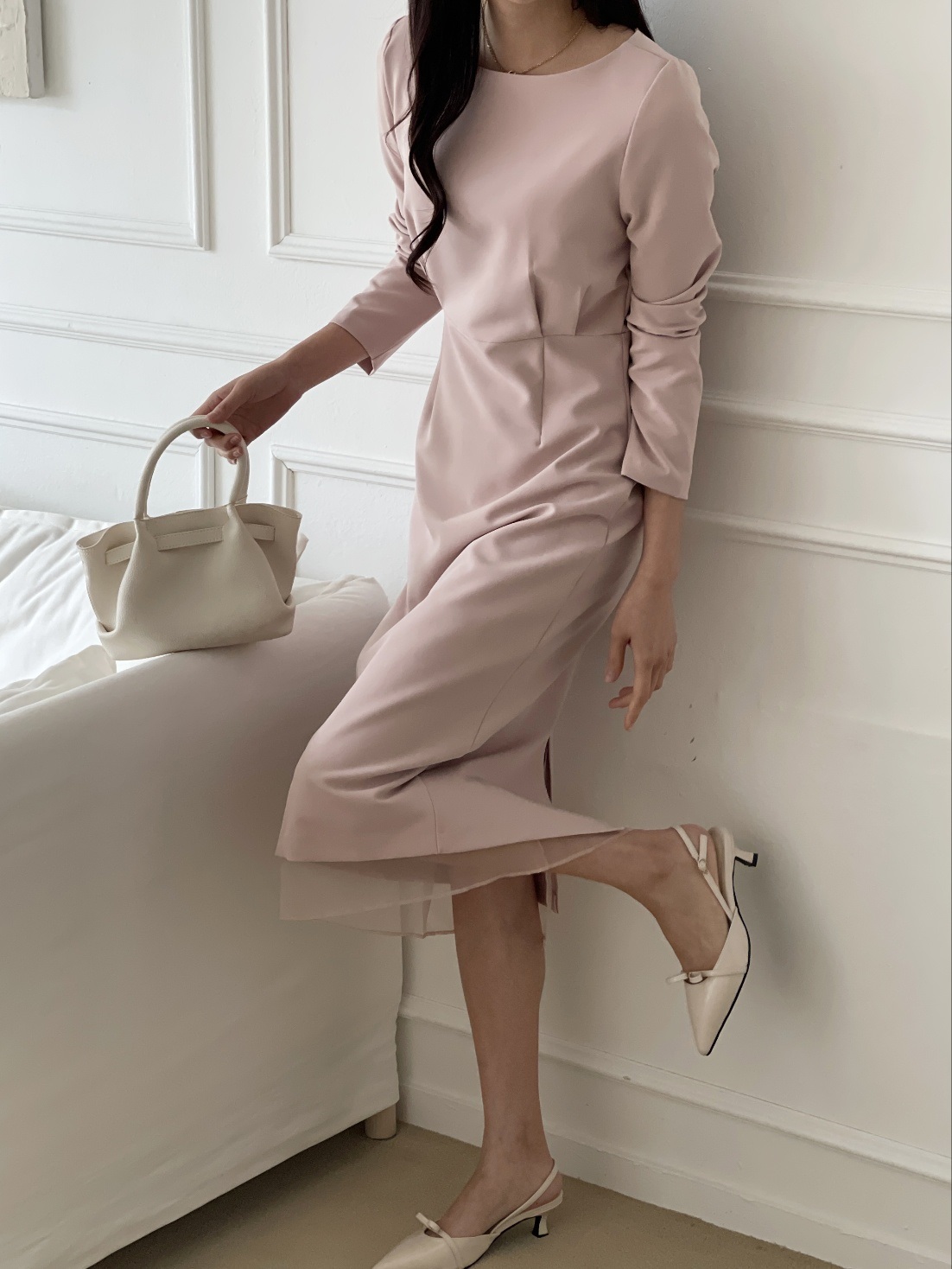 ボートネックシンプルスリムロング長袖ワンピース | 詳細画像12