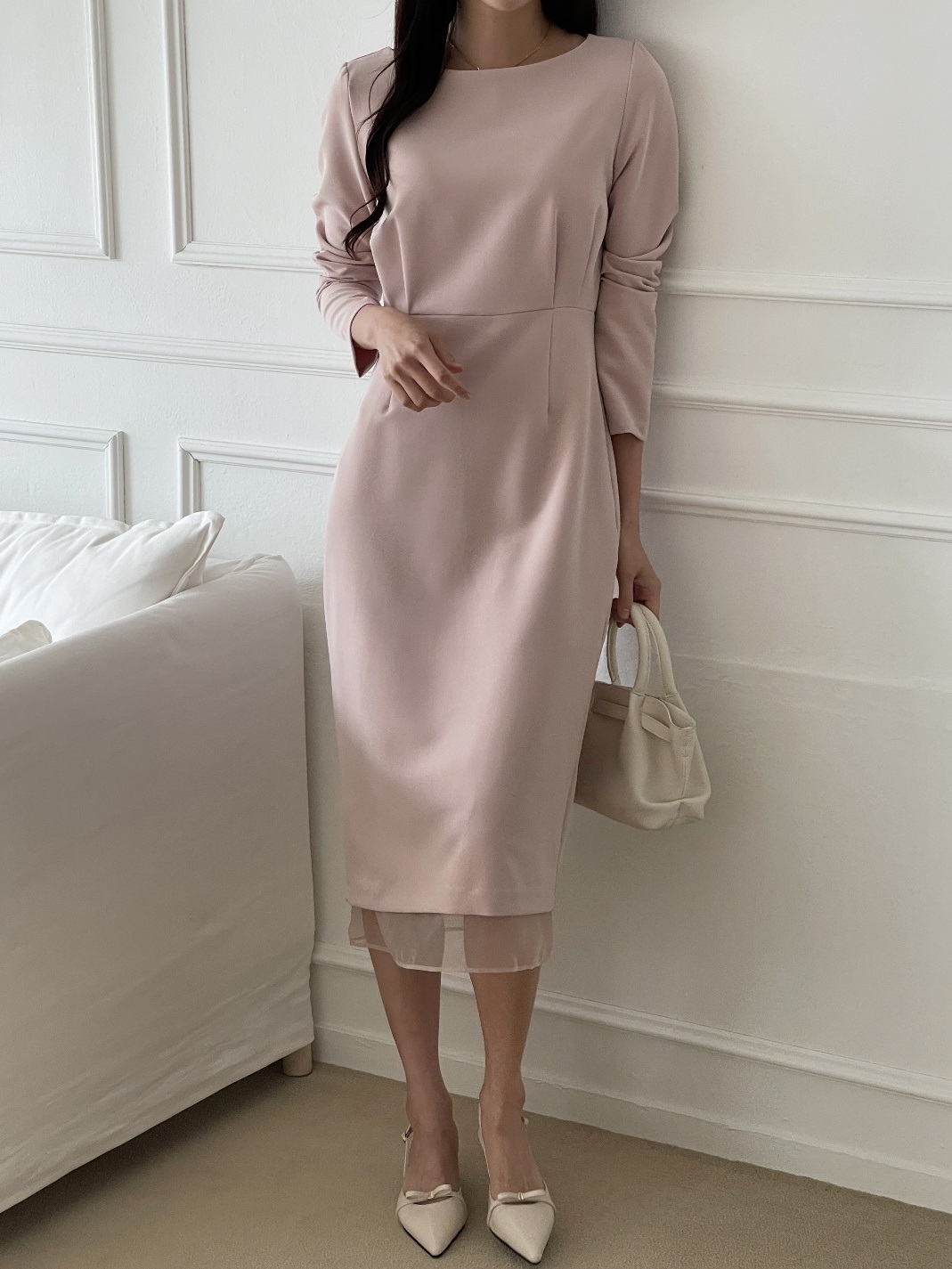 ボートネックシンプルスリムロング長袖ワンピース | 詳細画像13