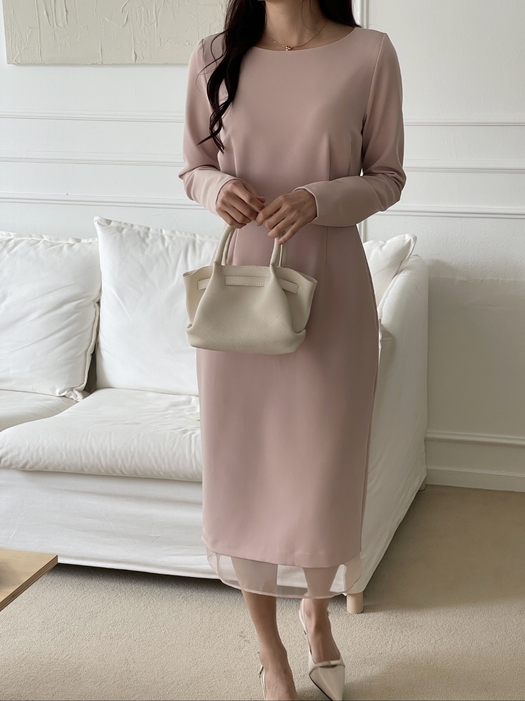 ボートネックシンプルスリムロング長袖ワンピース | 詳細画像15