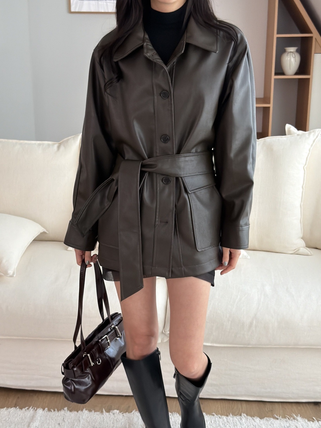 ストラップ付レザー調カラーオーバーサイズジャケット | 詳細画像5