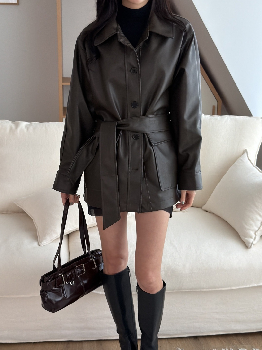 ストラップ付レザー調カラーオーバーサイズジャケット | 詳細画像6