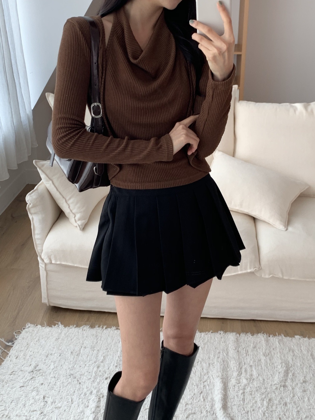 リブドレープホルターネックレイヤード風長袖Tシャツ | 詳細画像2