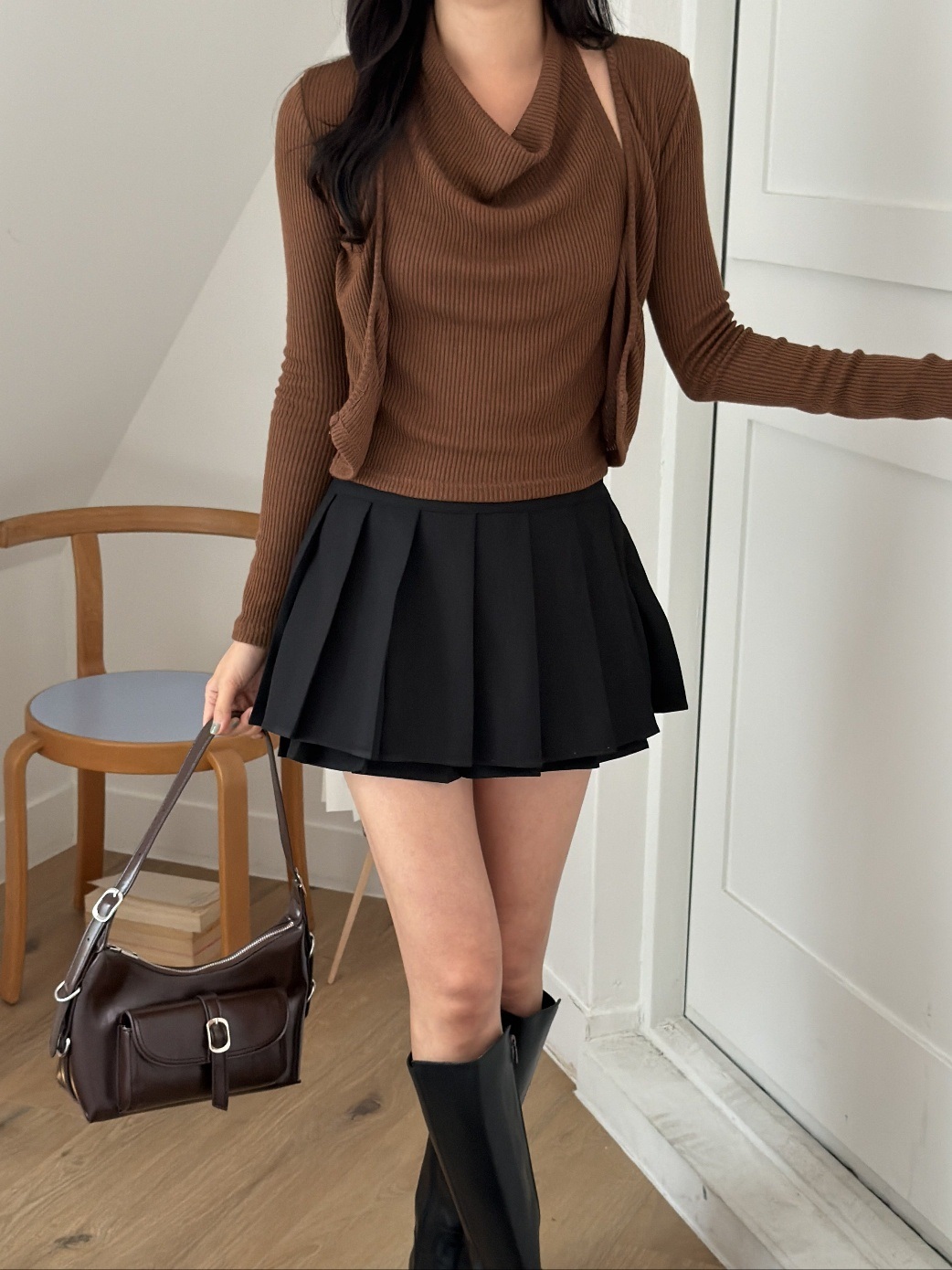 リブドレープホルターネックレイヤード風長袖Tシャツ | 詳細画像11