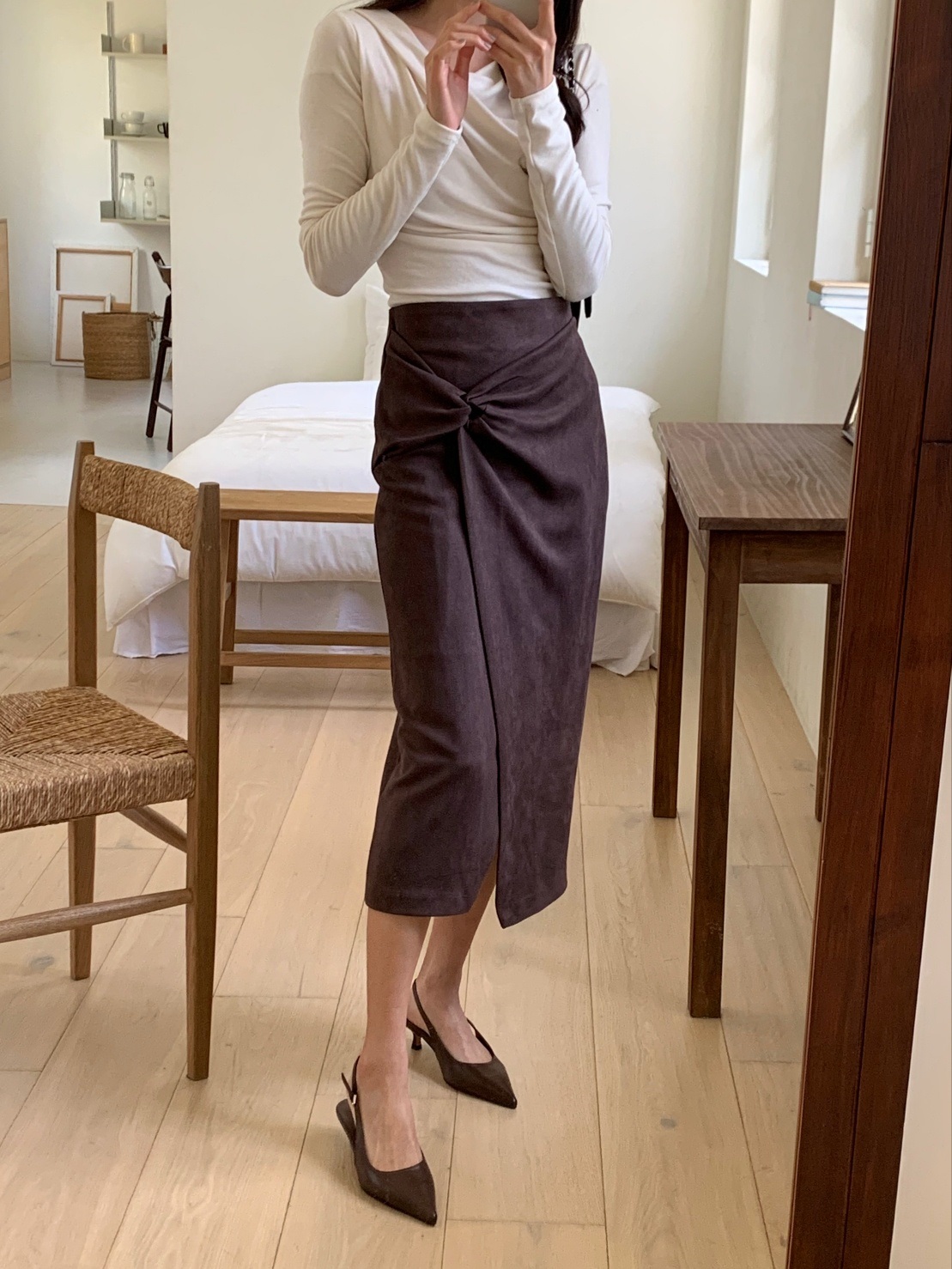 スエード調シャーリングツイストHライン(ロング丈)スカート | 詳細画像3