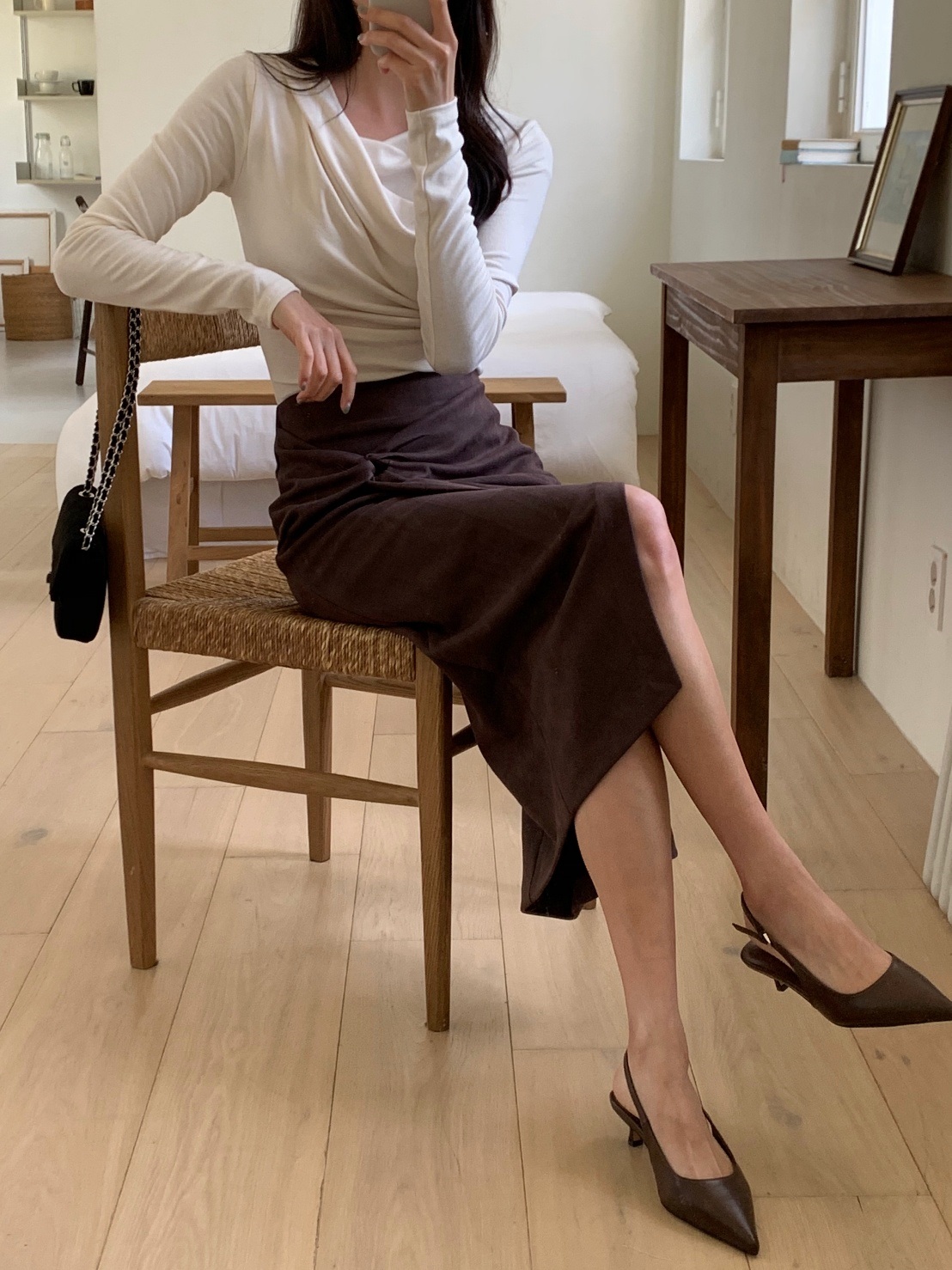 スエード調シャーリングツイストHライン(ロング丈)スカート | 詳細画像8