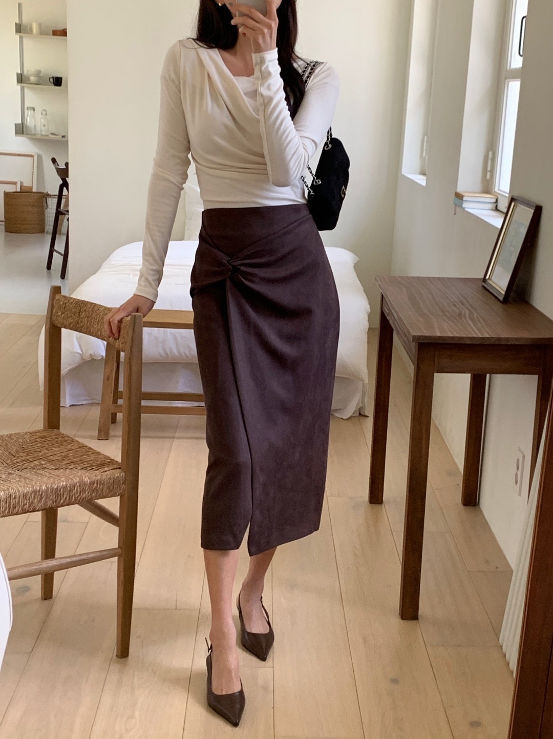 スエード調シャーリングツイストHライン(ロング丈)スカート | 詳細画像9