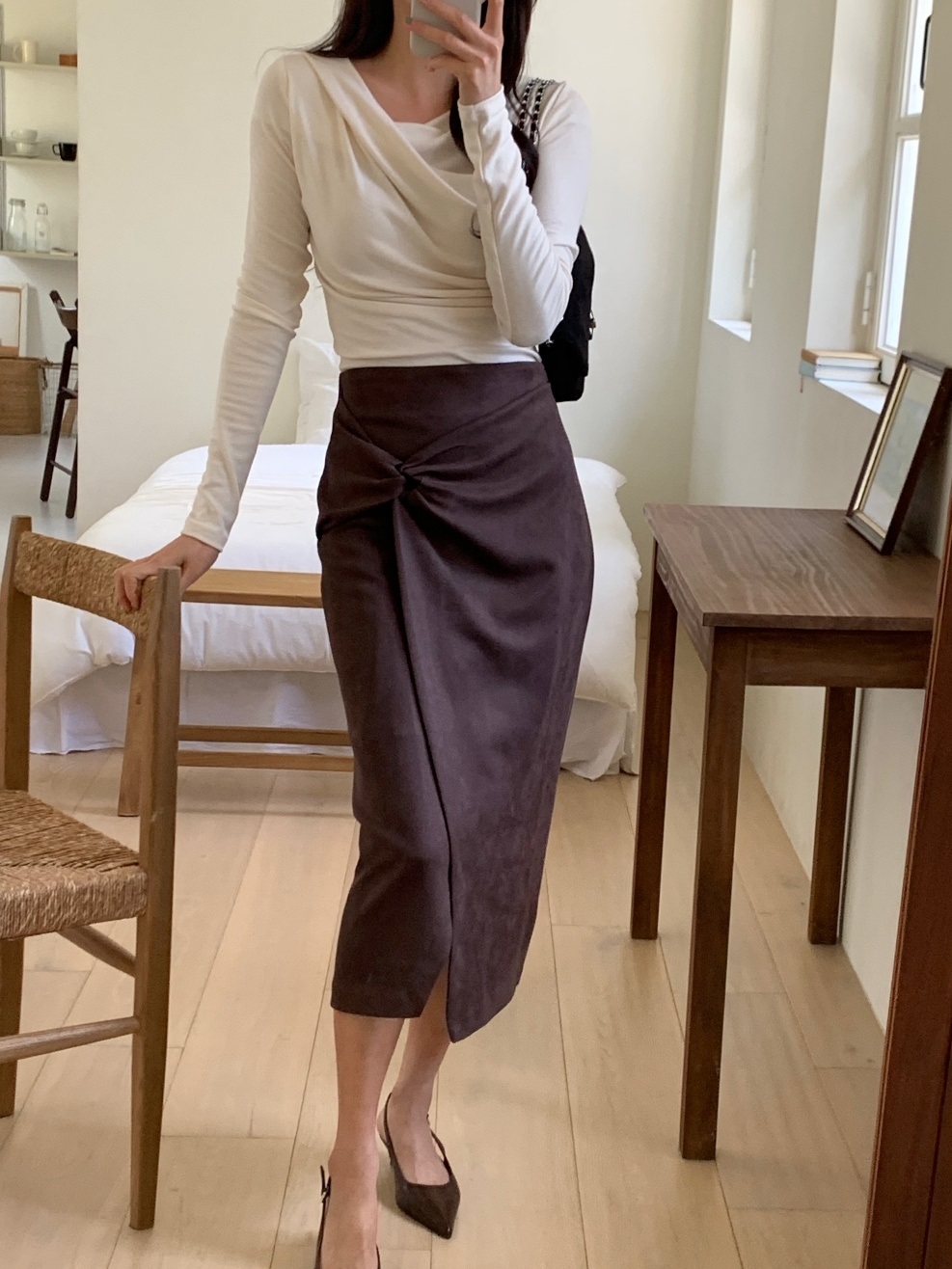 スエード調シャーリングツイストHライン(ロング丈)スカート | 詳細画像10