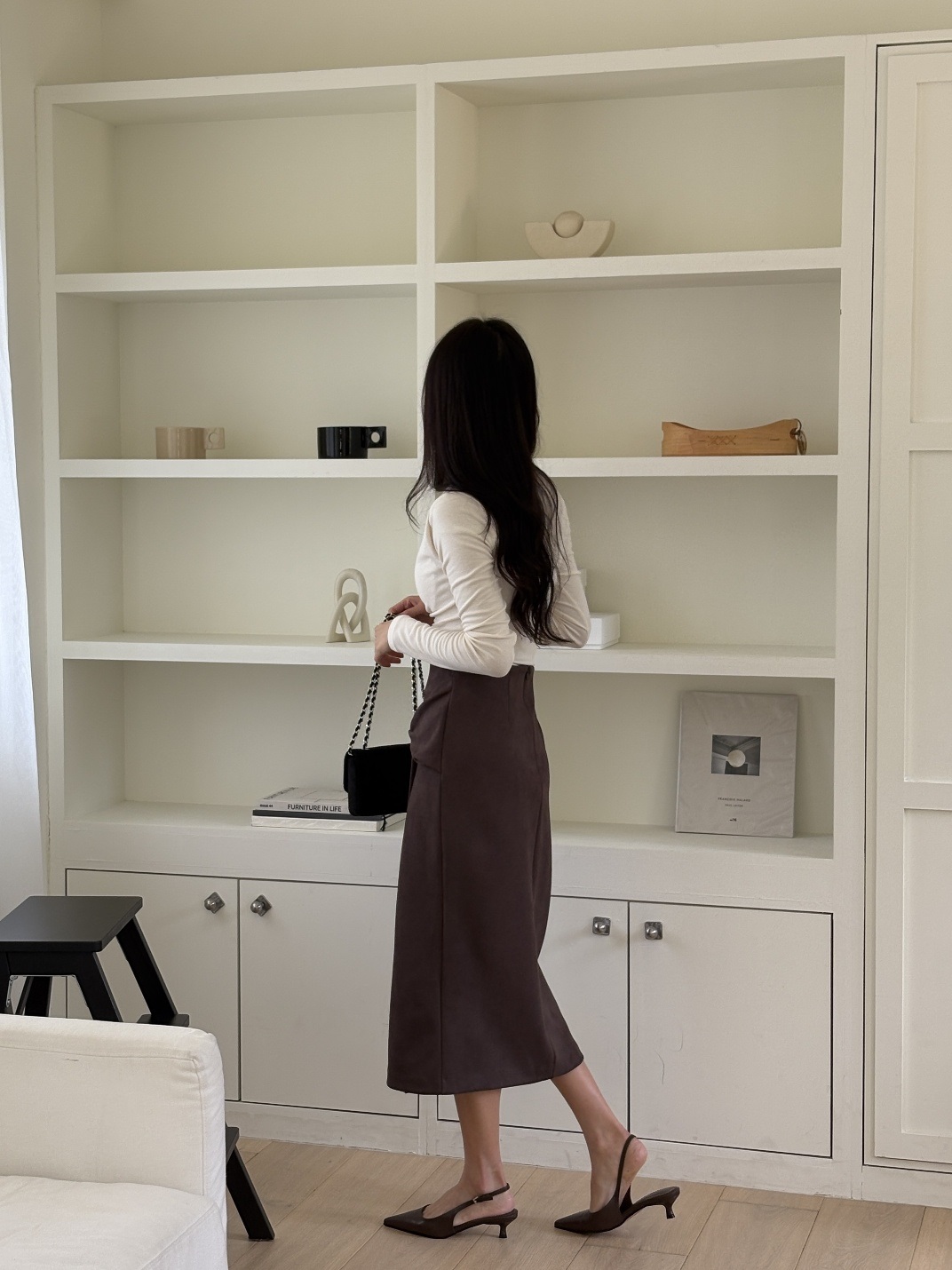 スエード調シャーリングツイストHライン(ロング丈)スカート | 詳細画像11