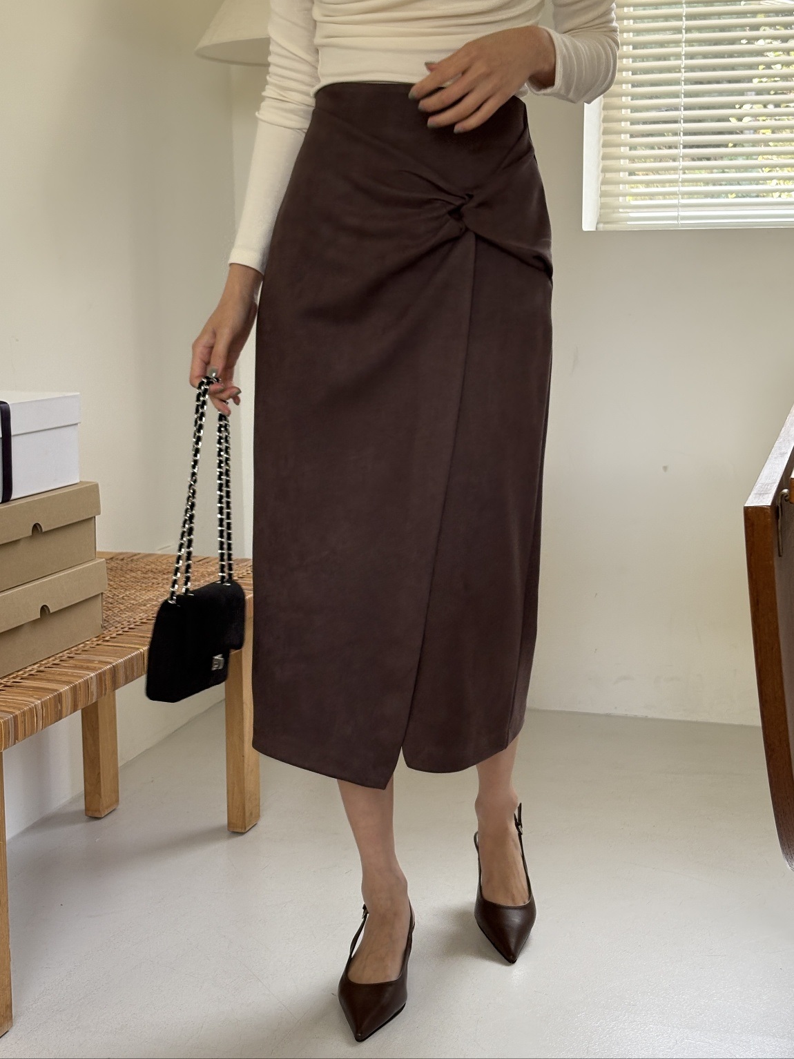 スエード調シャーリングツイストHライン(ロング丈)スカート | 詳細画像18