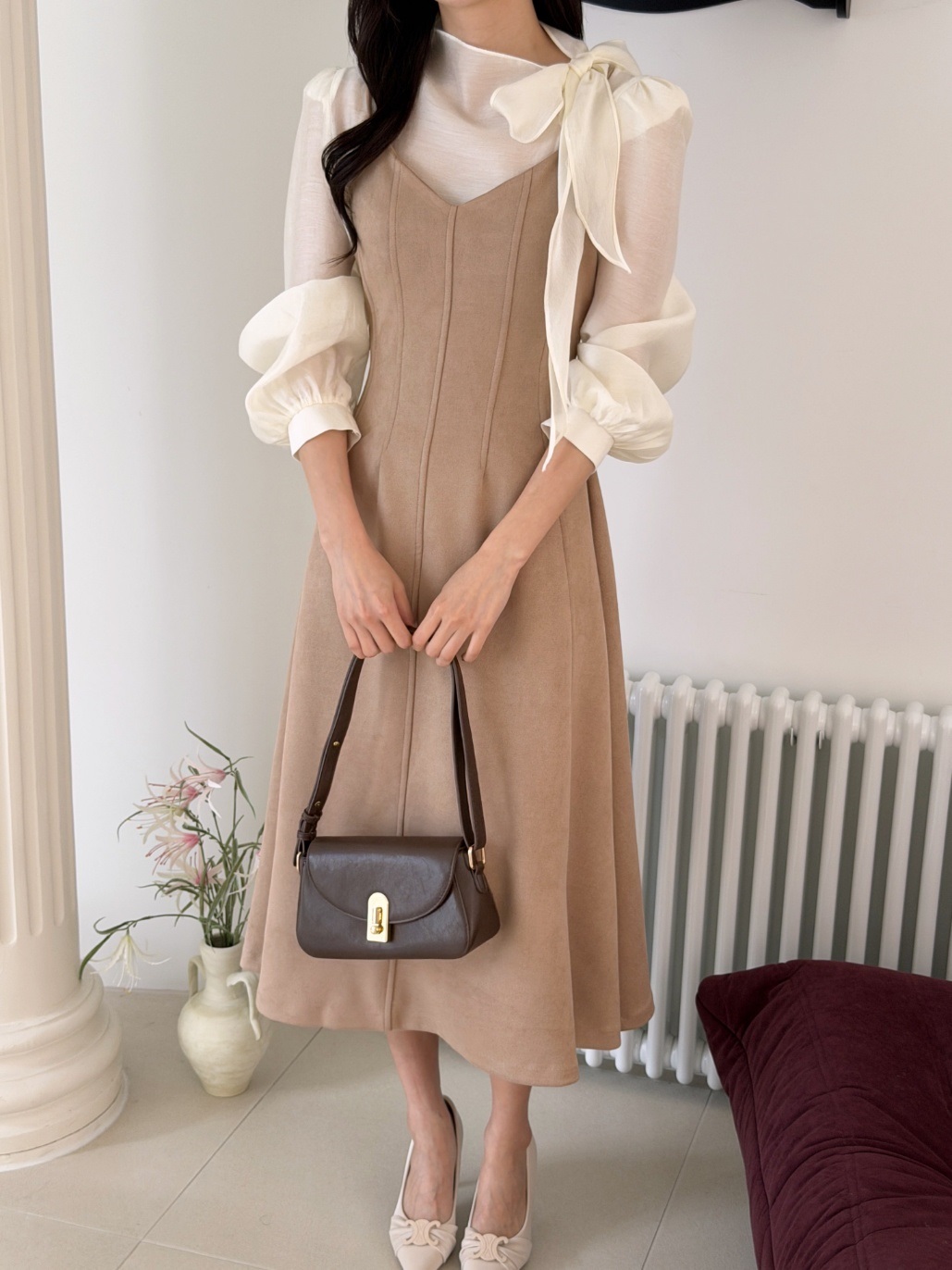 スエード調Vネックラインフレアワンピース | 詳細画像5