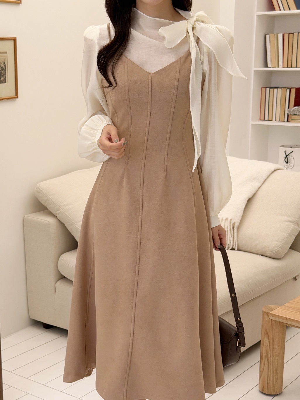 スエード調Vネックラインフレアワンピース | 詳細画像17