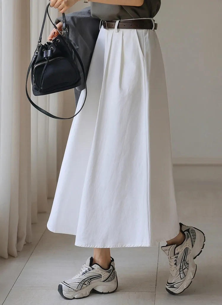 コットンフレアロングバックゴムツータックポケットスカート | chicfox | 詳細画像1