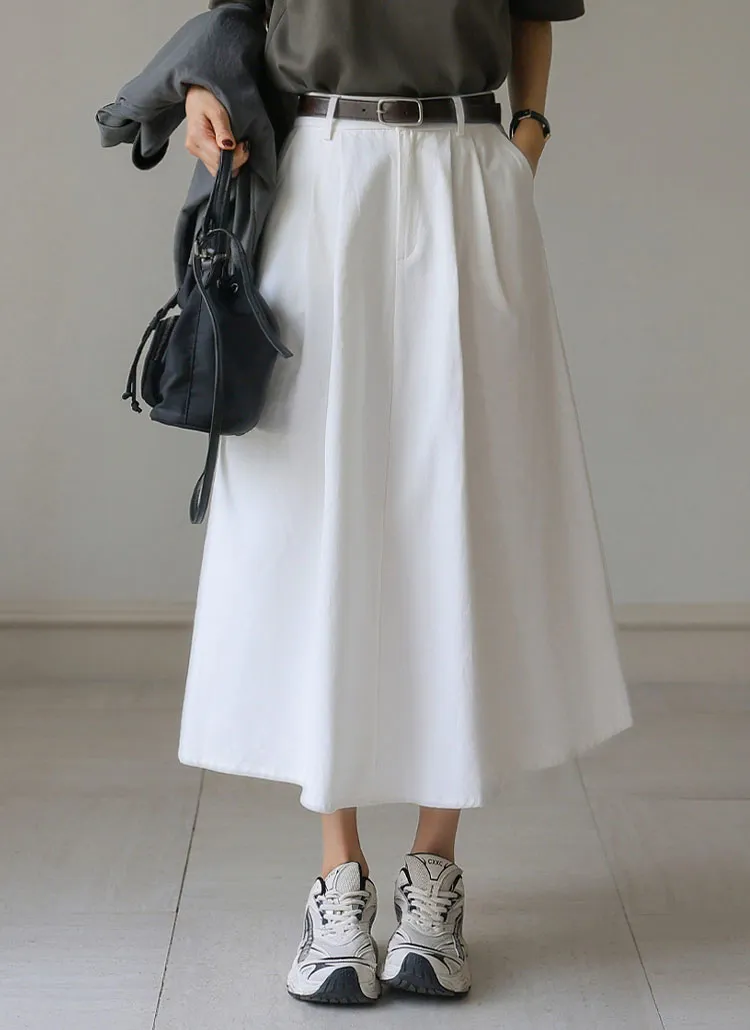 コットンフレアロングバックゴムツータックポケットスカート | chicfox | 詳細画像1