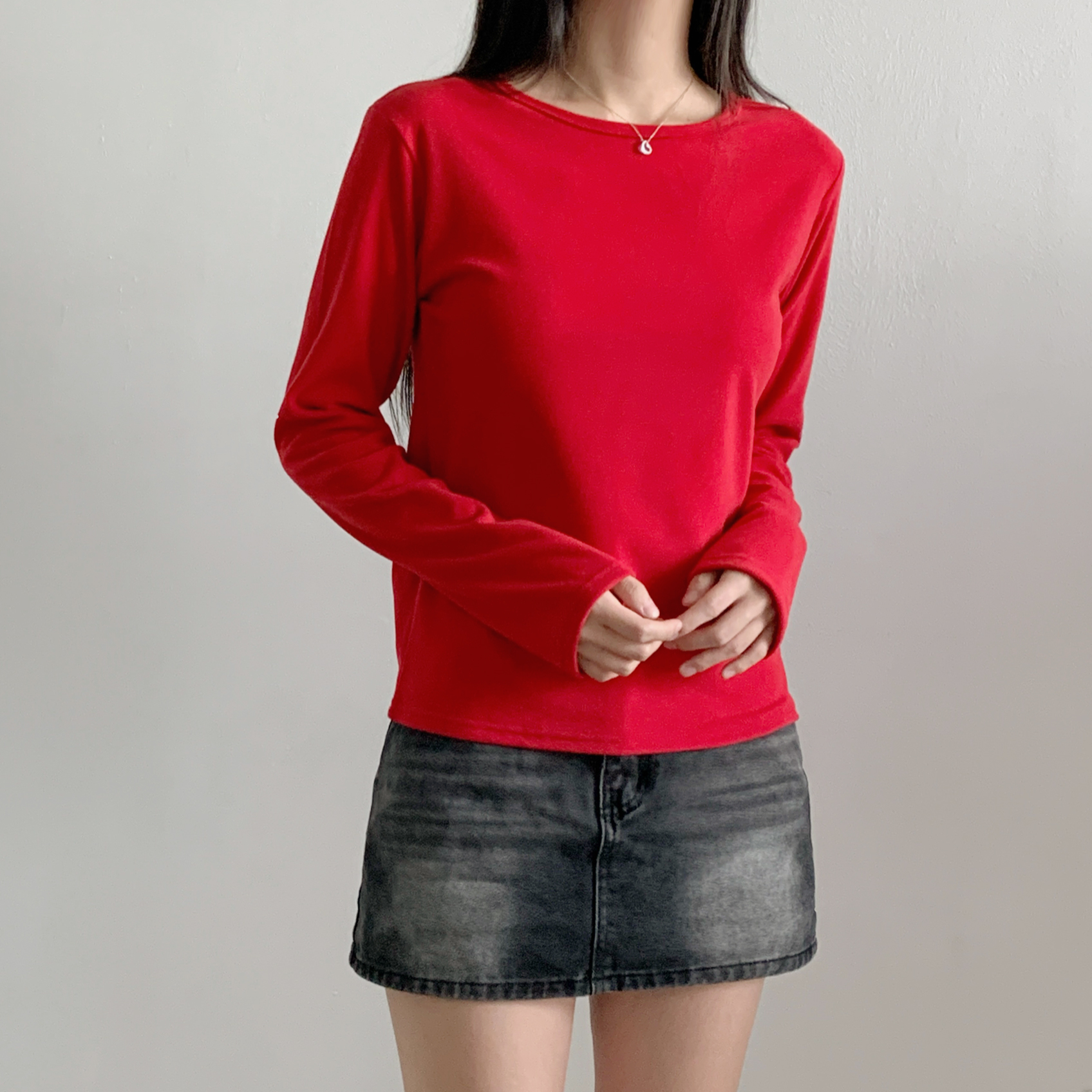 裏起毛ラウンドネックベーシック長袖Tシャツ | 詳細画像9