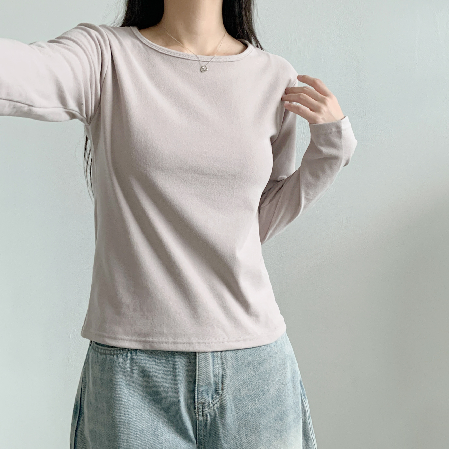 裏起毛ラウンドネックベーシック長袖Tシャツ | 詳細画像14