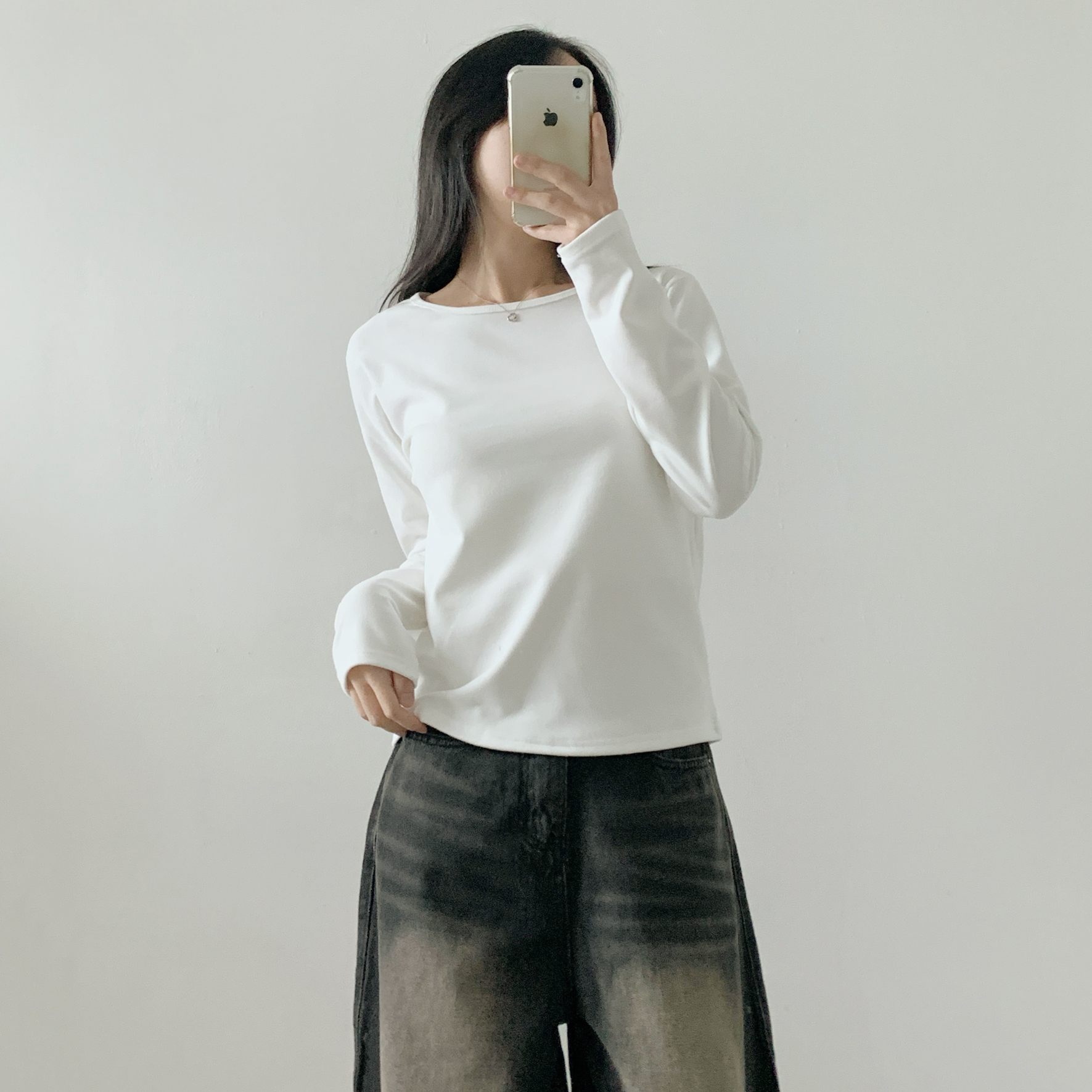 裏起毛ラウンドネックベーシック長袖Tシャツ | 詳細画像2