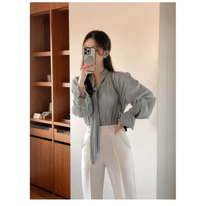 ボウタイVネックフリルリンクルブラウス | 詳細画像5