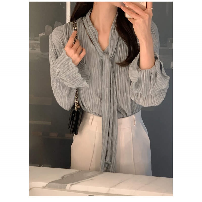 ボウタイVネックフリルリンクルブラウス | 詳細画像6