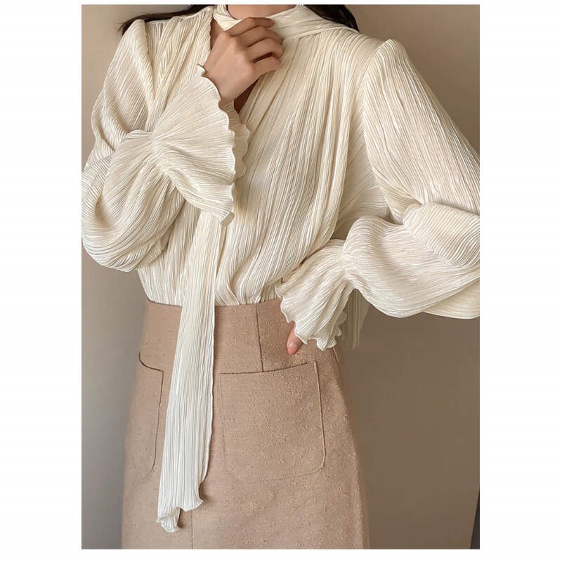 ボウタイVネックフリルリンクルブラウス | 詳細画像9