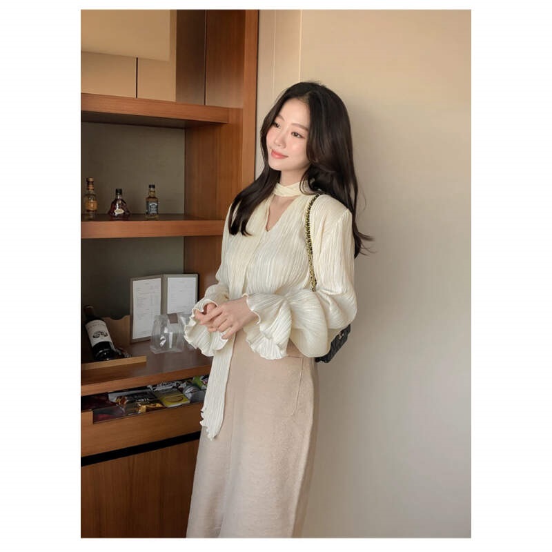 ボウタイVネックフリルリンクルブラウス | 詳細画像10