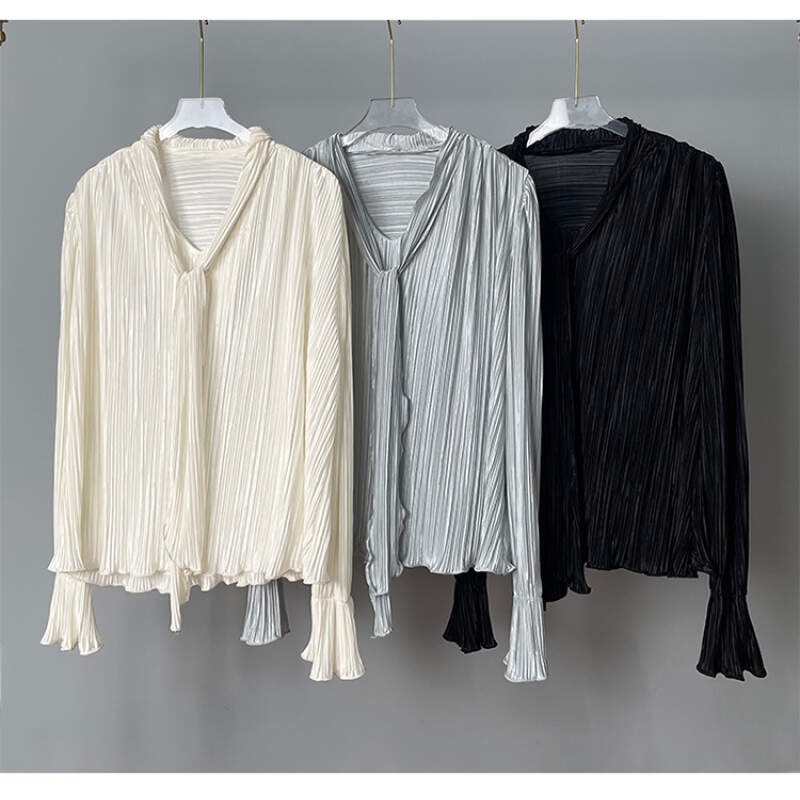 ボウタイVネックフリルリンクルブラウス | 詳細画像13