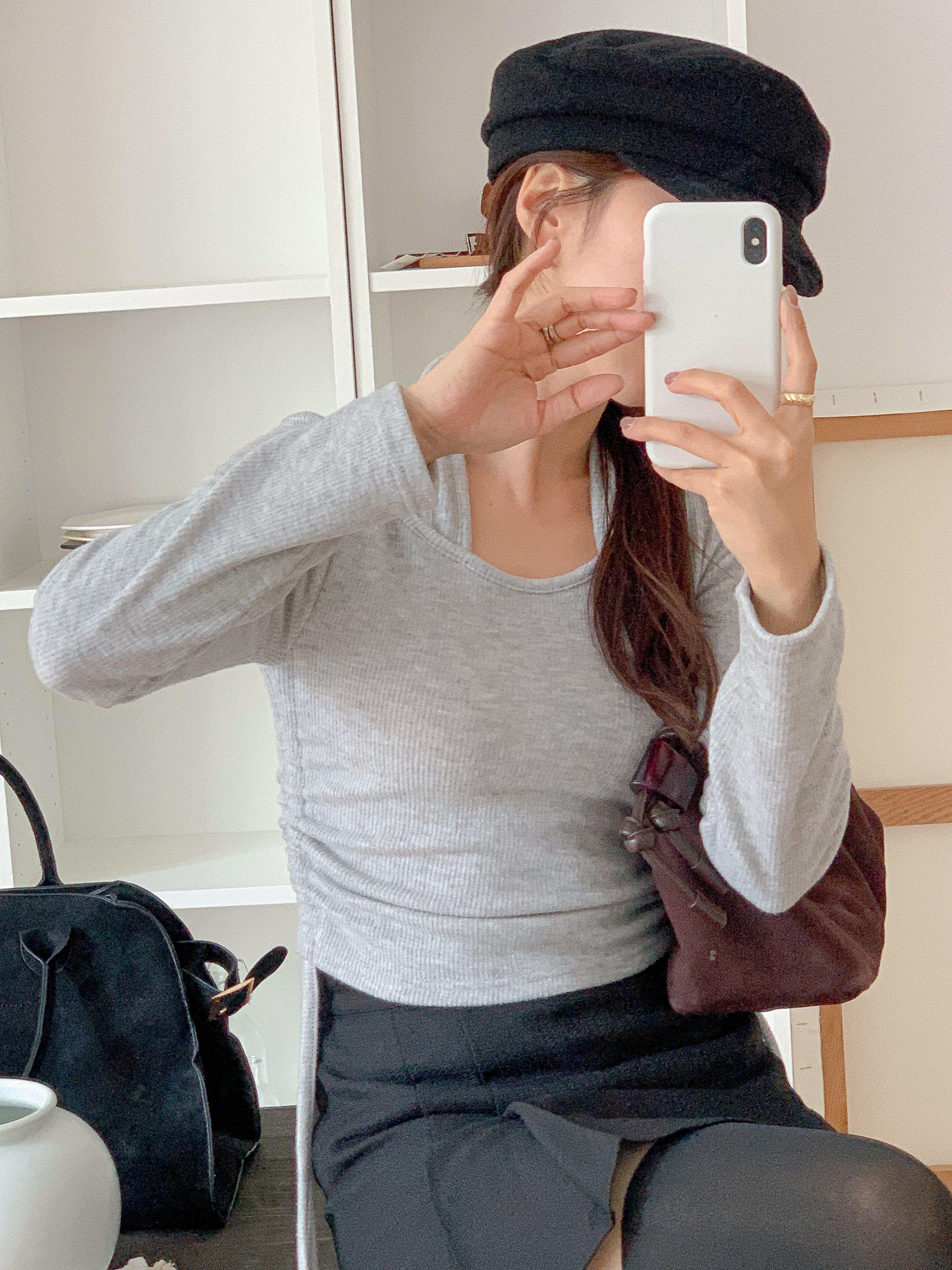 リブラウンドネックホルターネックシャーリングレイヤード風Tシャツ | 詳細画像4