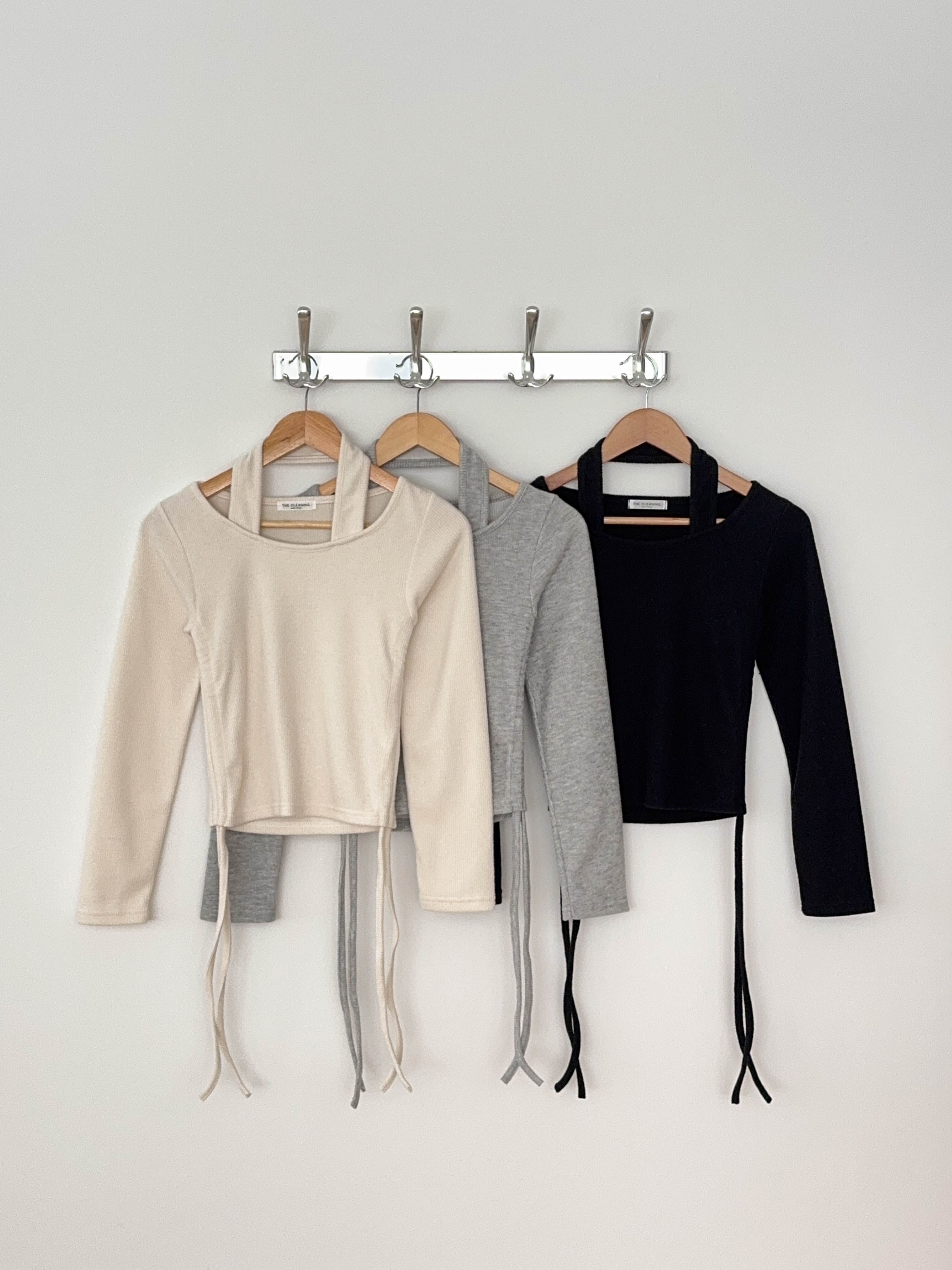 リブラウンドネックホルターネックシャーリングレイヤード風Tシャツ | 詳細画像9