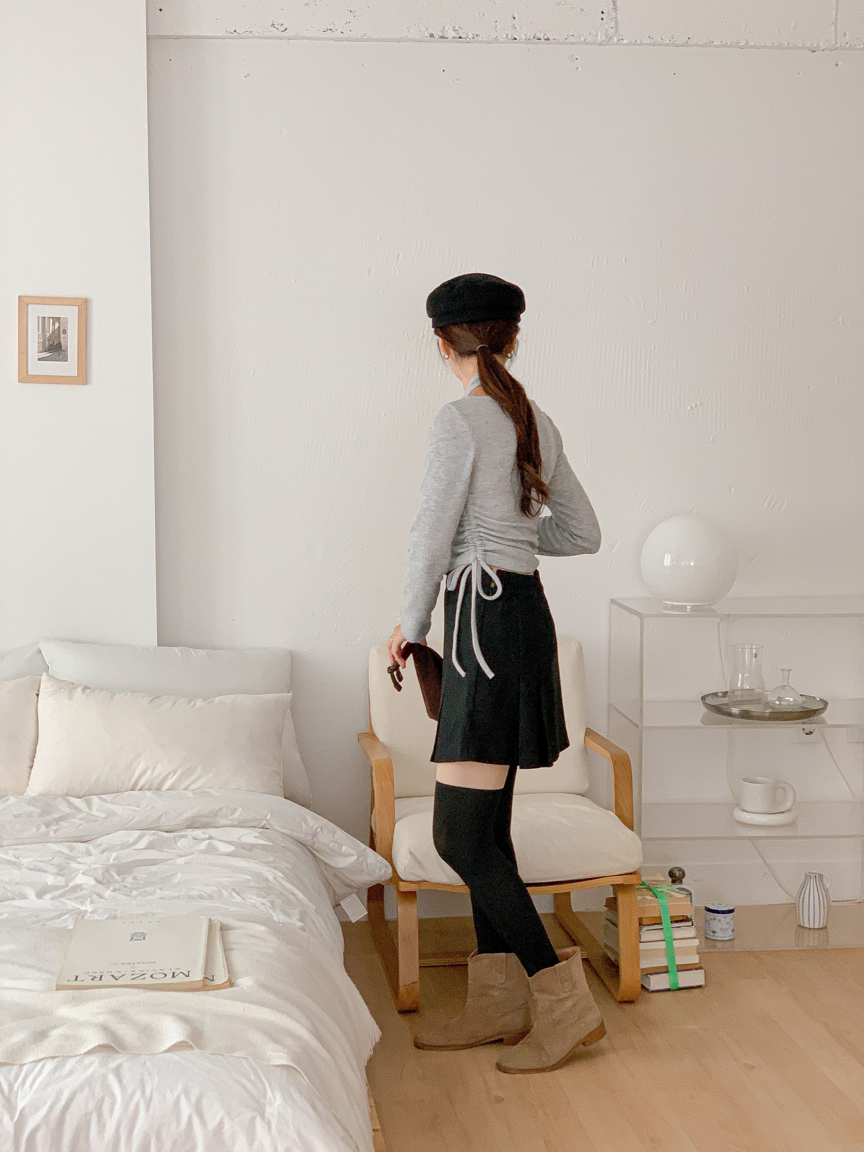 リブラウンドネックホルターネックシャーリングレイヤード風Tシャツ | 詳細画像10