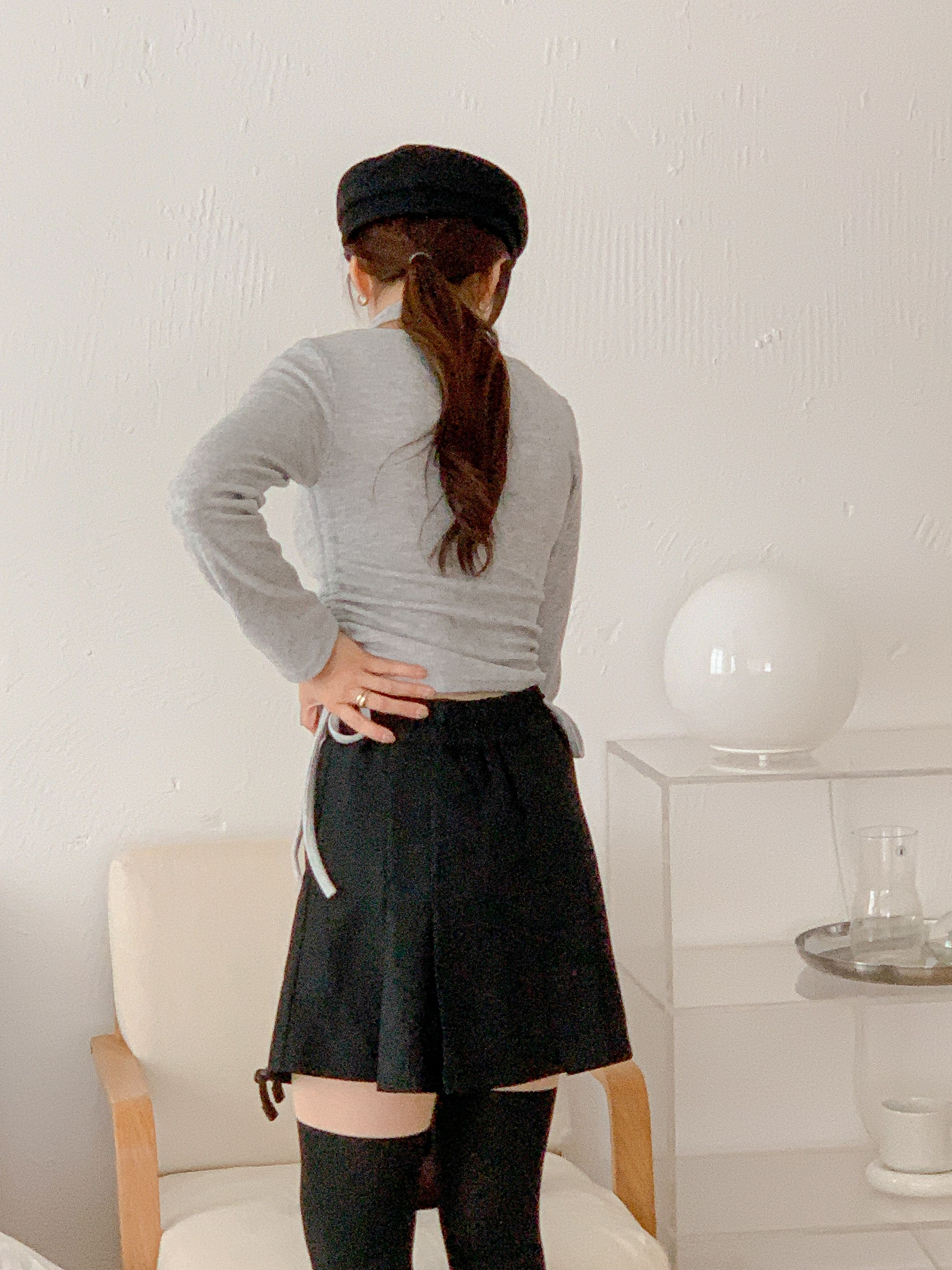 リブラウンドネックホルターネックシャーリングレイヤード風Tシャツ | 詳細画像12