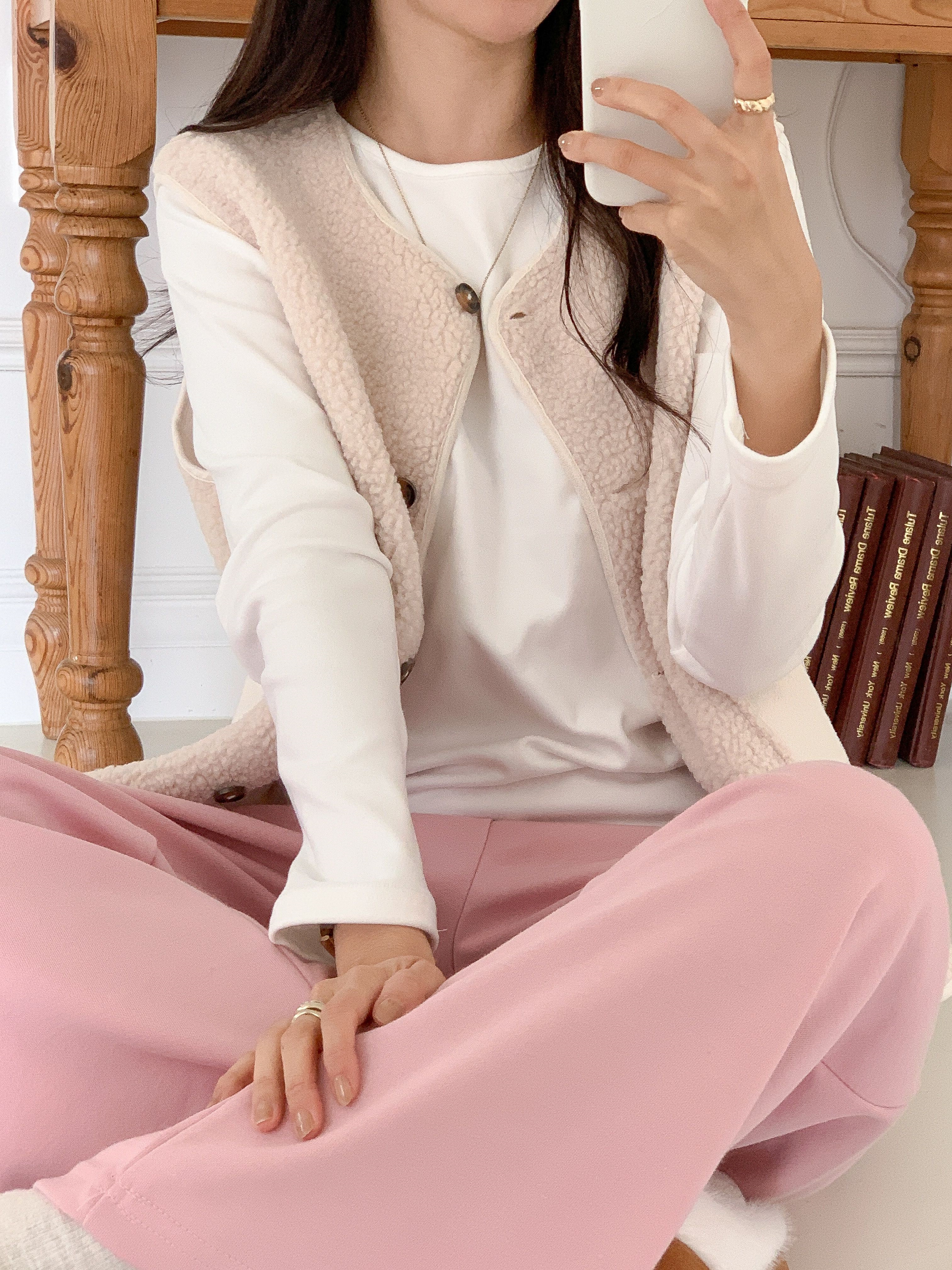 ボタンラウンドネックポケットカラーベスト | 詳細画像2