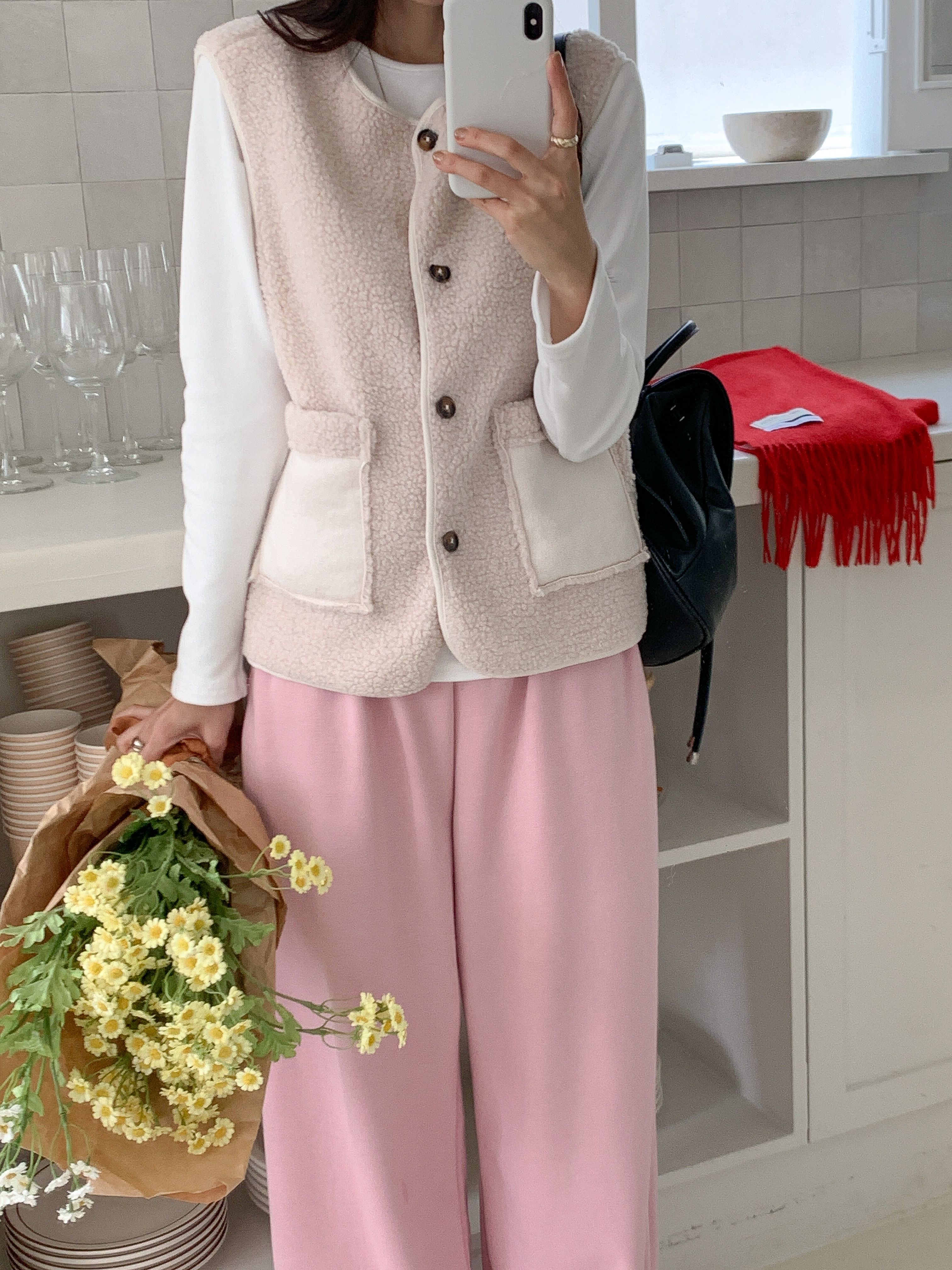 ボタンラウンドネックポケットカラーベスト | 詳細画像4