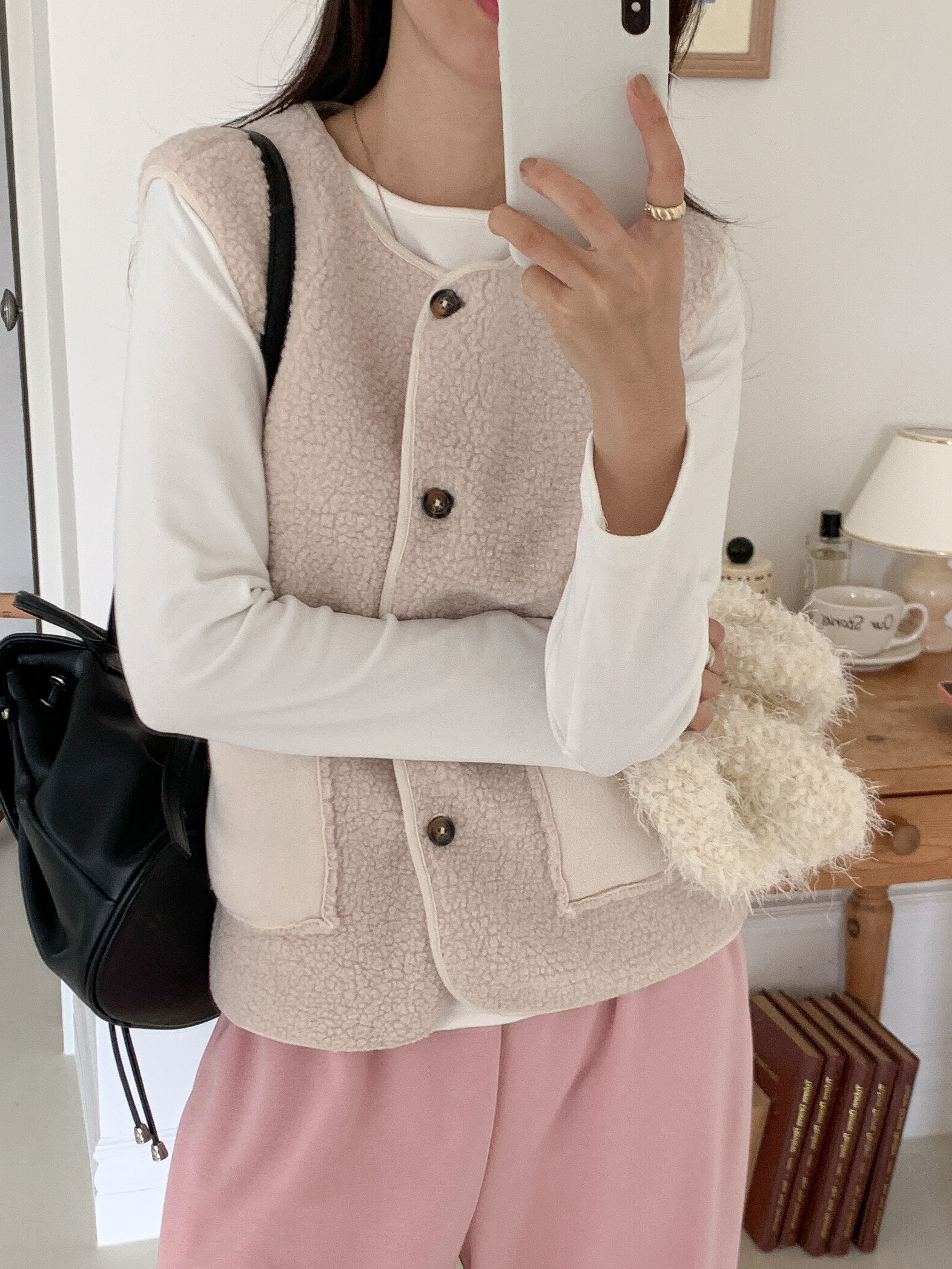 ボタンラウンドネックポケットカラーベスト | 詳細画像7