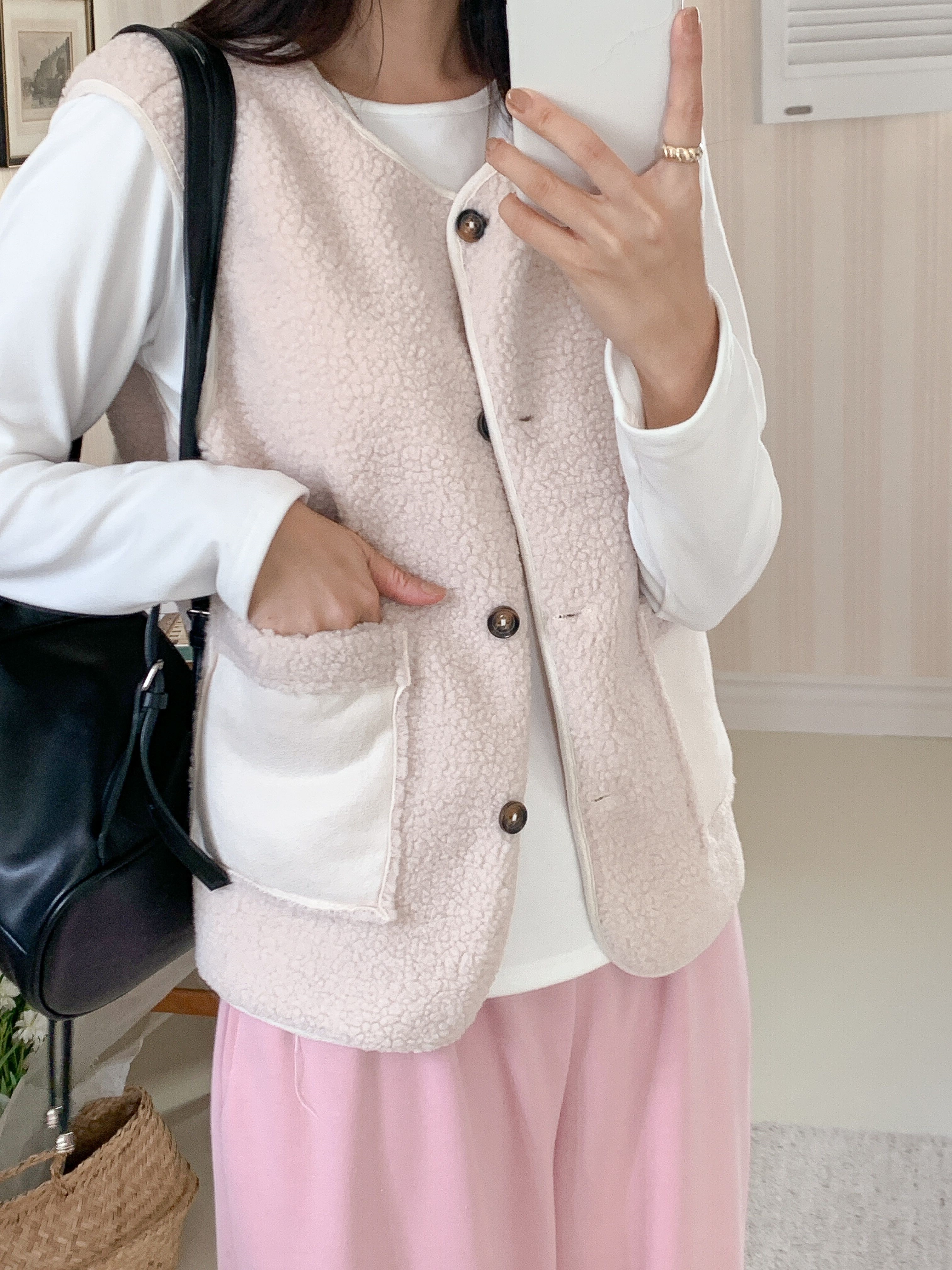 ボタンラウンドネックポケットカラーベスト | 詳細画像16