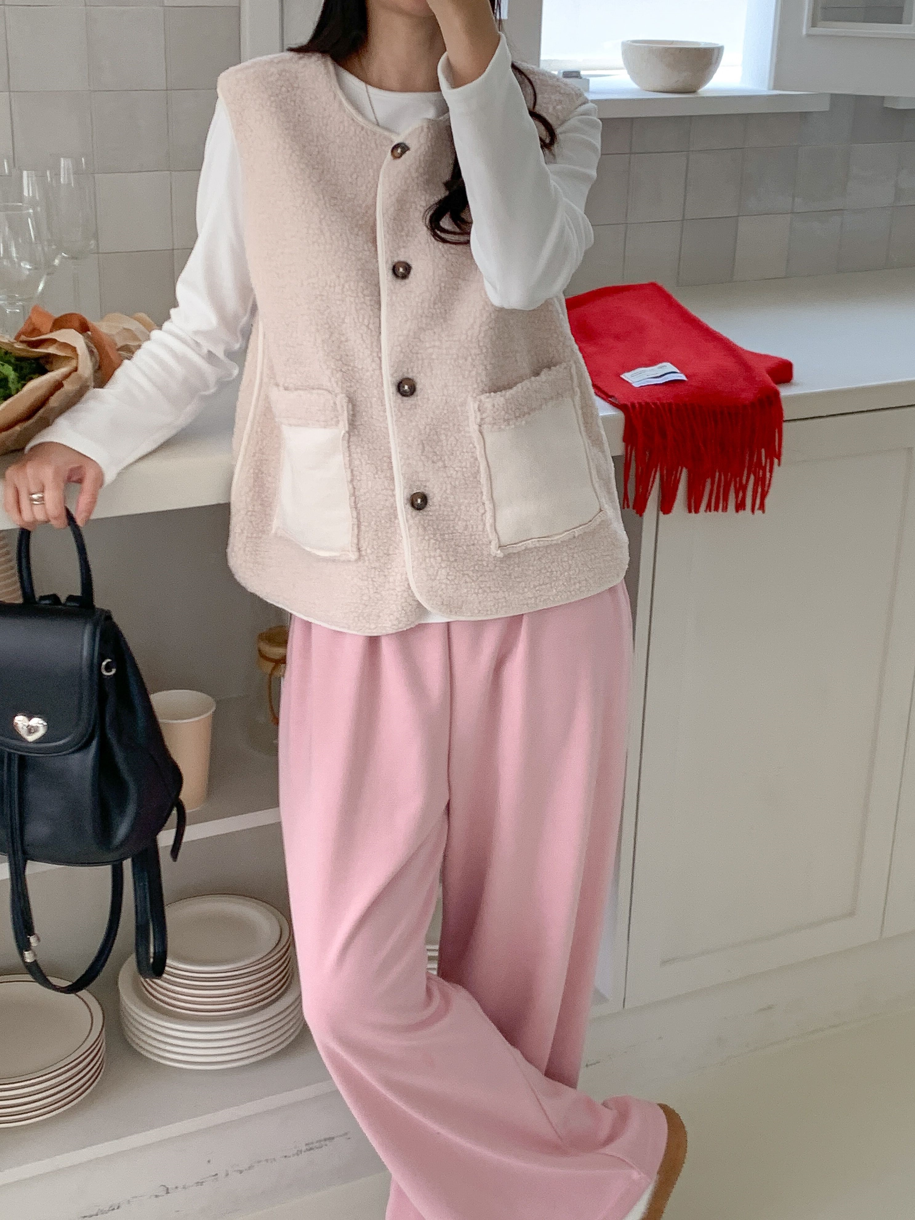 ボタンラウンドネックポケットカラーベスト | 詳細画像18